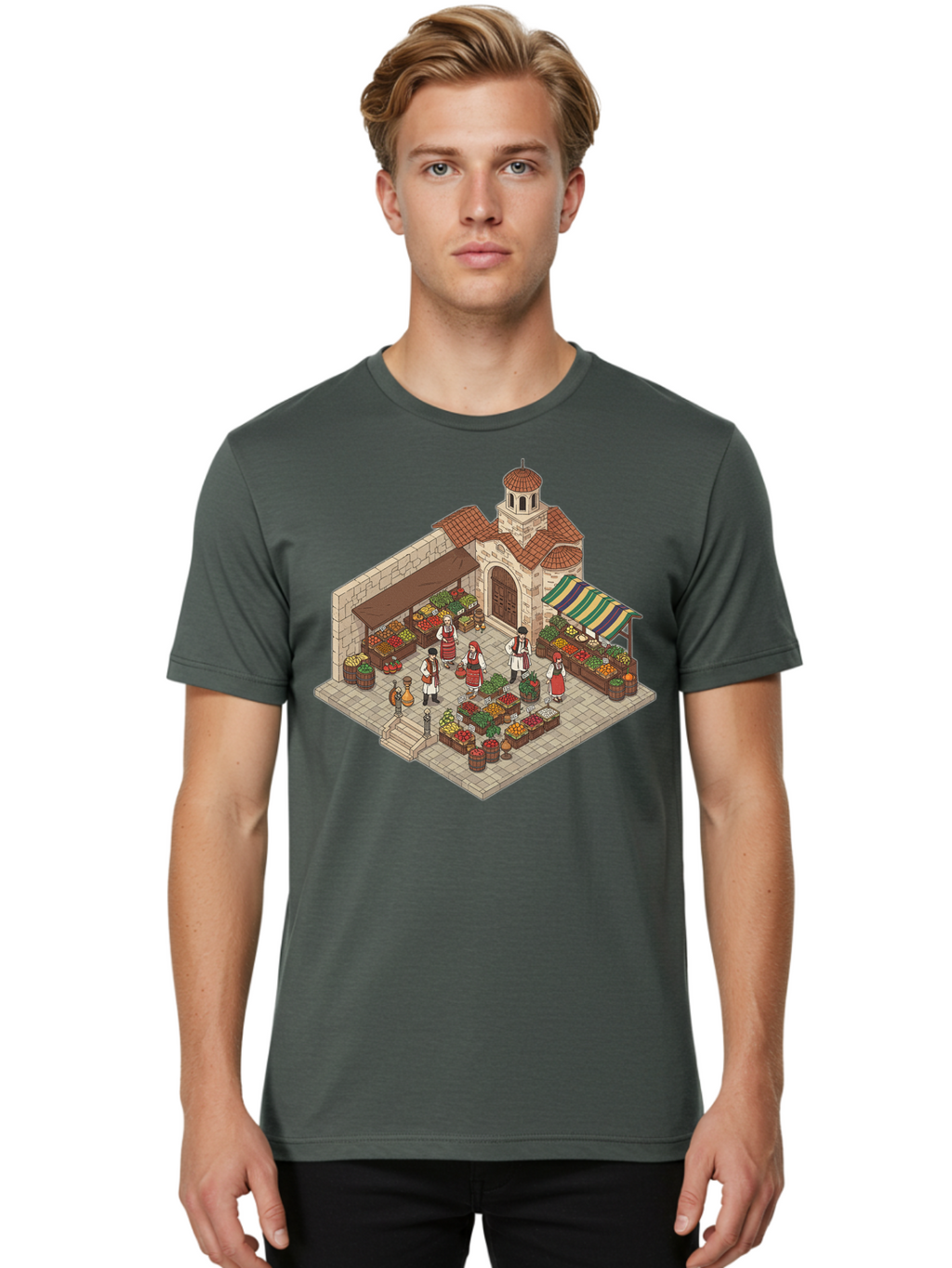 Market-Scene Men'S Graphic Tee, 100% Cotton, Comfortable Casual Summer Wear, Machine Washable, Vintage Camera, Old Camera, Antique Camera, Black Camera, Classic Photography, Photography Equipment, Nostalgic Device, Film Camera, Camera Art Bam838