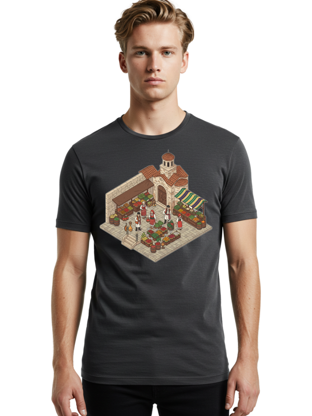 Market-Scene Men'S Graphic Tee, 100% Cotton, Comfortable Casual Summer Wear, Machine Washable, Vintage Camera, Old Camera, Antique Camera, Black Camera, Classic Photography, Photography Equipment, Nostalgic Device, Film Camera, Camera Art Bam838