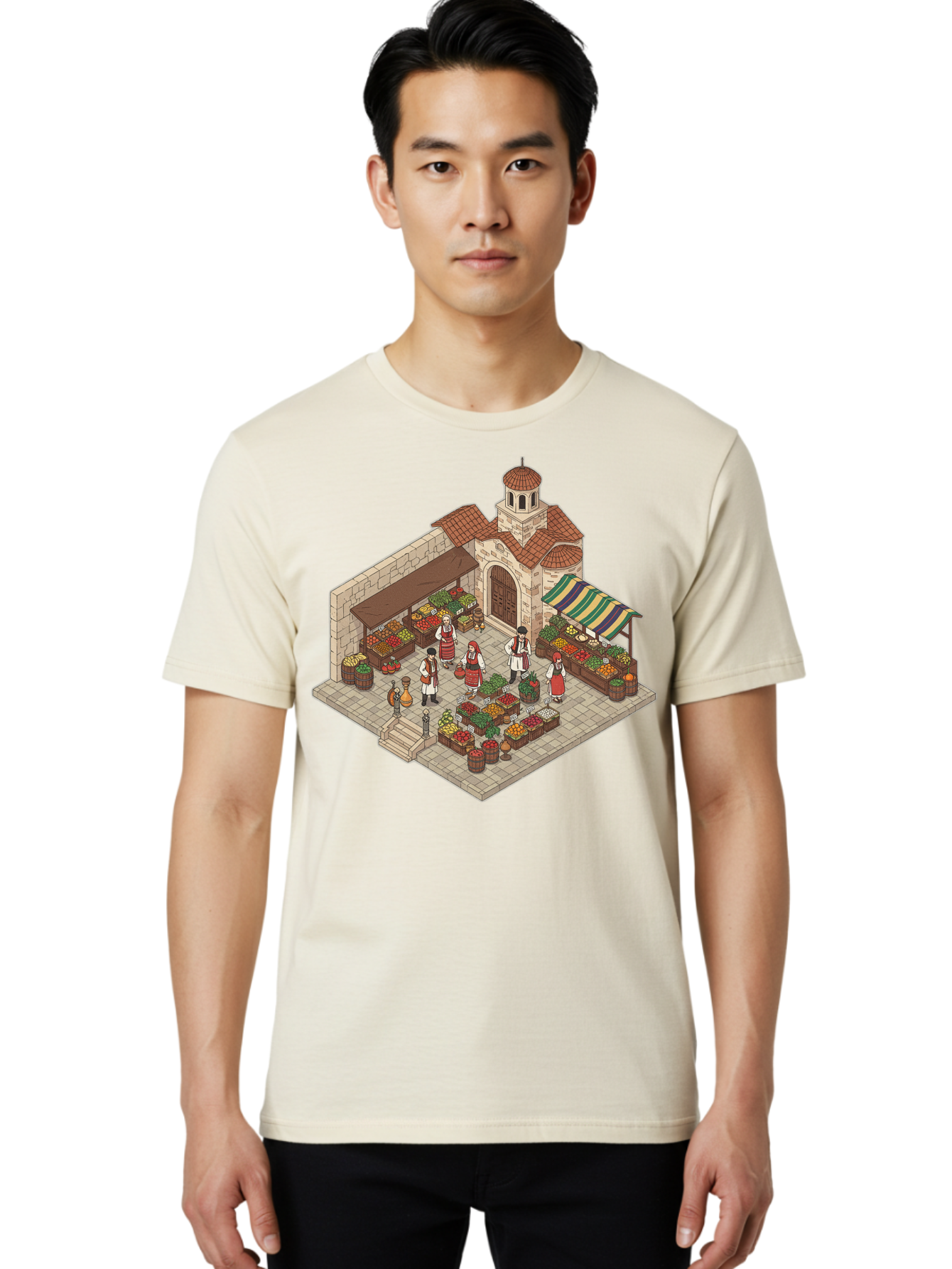 Market-Scene Men'S Graphic Tee, 100% Cotton, Comfortable Casual Summer Wear, Machine Washable, Vintage Camera, Old Camera, Antique Camera, Black Camera, Classic Photography, Photography Equipment, Nostalgic Device, Film Camera, Camera Art Bam838