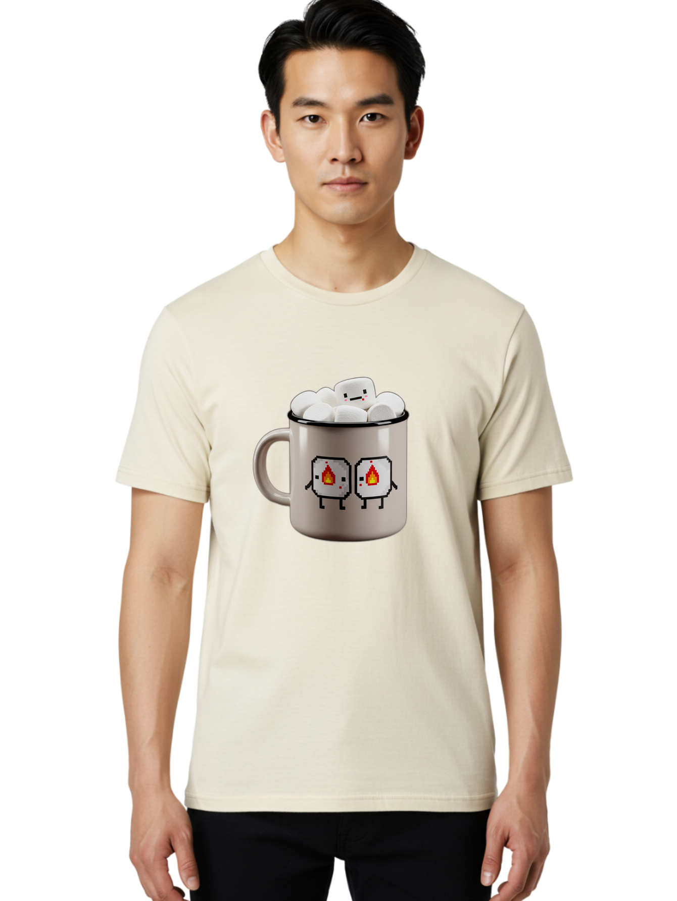 Marshmallow-Mug Men'S Graphic Tee, 100% Cotton, Comfortable Casual Summer Wear, Machine Washable, Vintage Camera, Old Camera, Antique Camera, Black Camera, Classic Photography, Photography Equipment, Nostalgic Device, Film Camera, Camera Art Bam845
