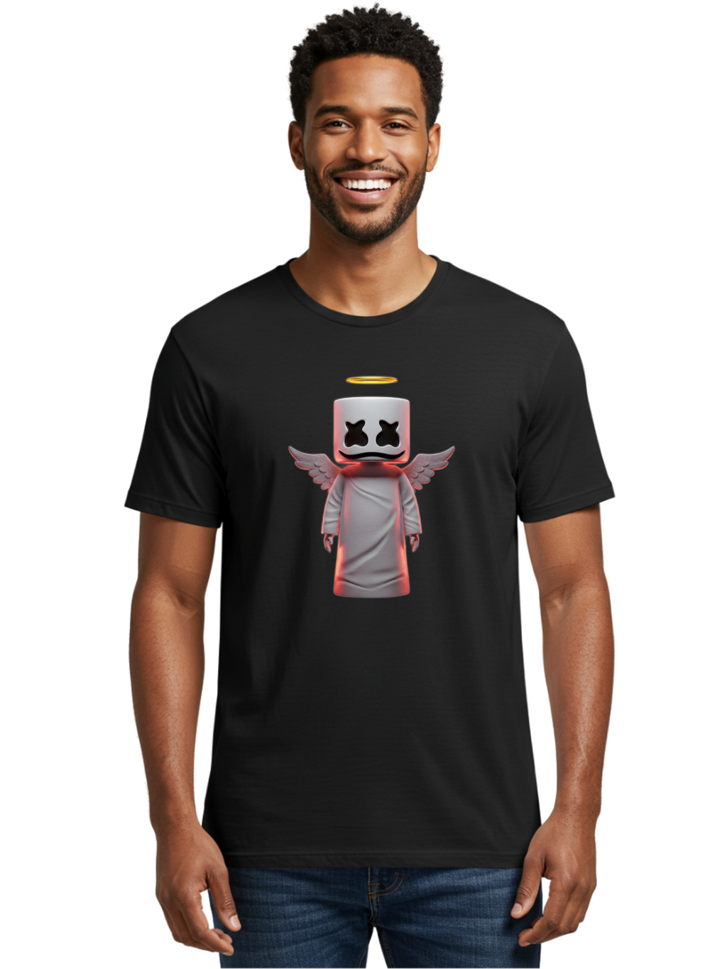 Marshmello-Angel Men'S Graphic Tee, 100% Cotton, Comfortable Casual Summer Wear, Machine Washable, Vintage Camera, Old Camera, Antique Camera, Black Camera, Classic Photography, Photography Equipment, Nostalgic Device, Film Camera, Camera Art Bam848