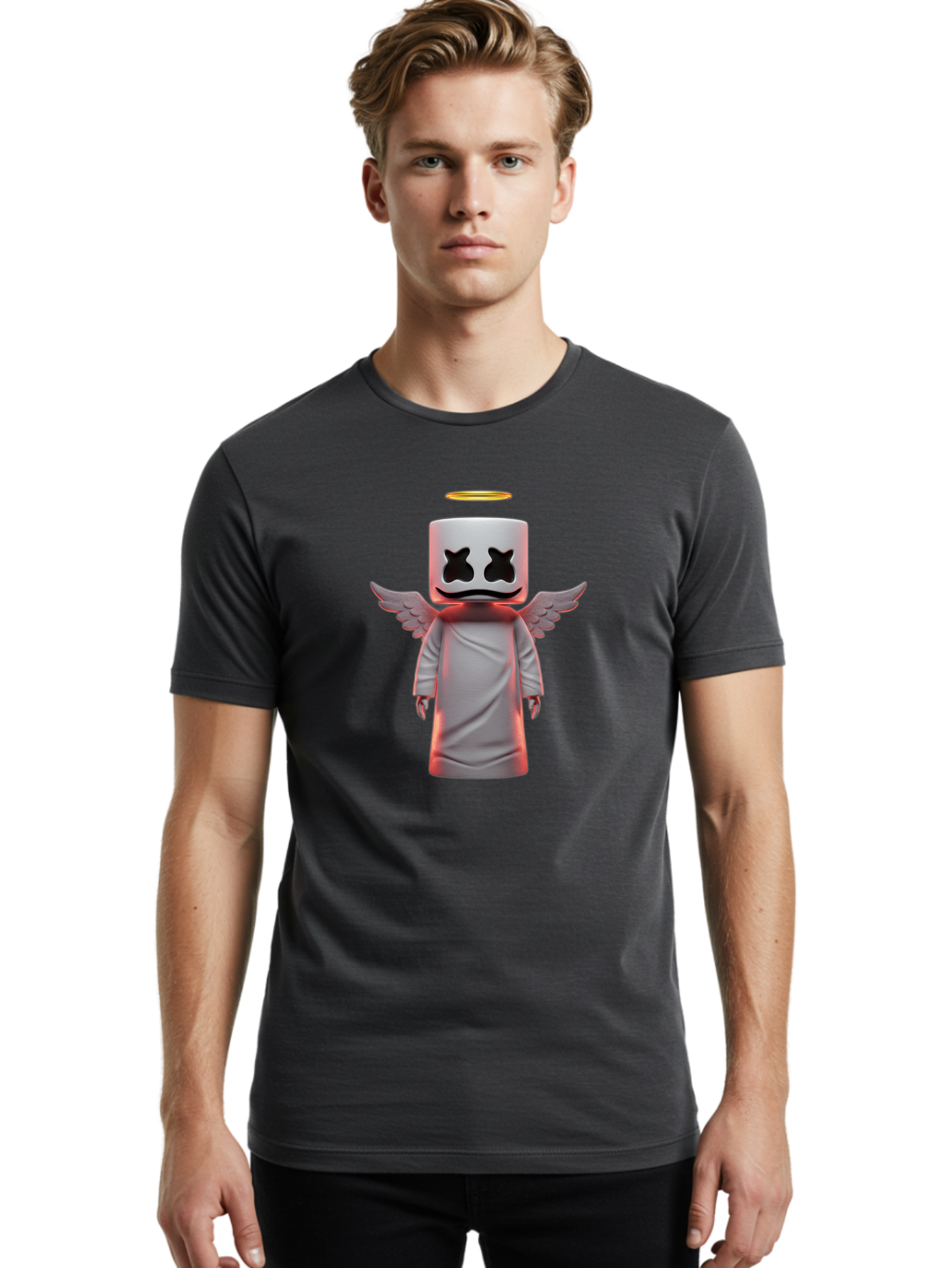 Marshmello-Angel Men'S Graphic Tee, 100% Cotton, Comfortable Casual Summer Wear, Machine Washable, Vintage Camera, Old Camera, Antique Camera, Black Camera, Classic Photography, Photography Equipment, Nostalgic Device, Film Camera, Camera Art Bam848