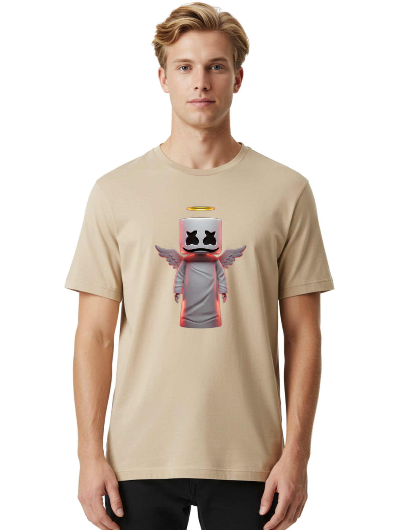 Marshmello-Angel Men'S Graphic Tee, 100% Cotton, Comfortable Casual Summer Wear, Machine Washable, Vintage Camera, Old Camera, Antique Camera, Black Camera, Classic Photography, Photography Equipment, Nostalgic Device, Film Camera, Camera Art Bam848