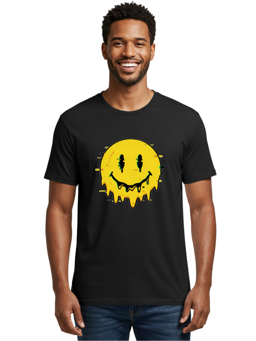 Melted-Smiley-Face-1 Men'S Graphic Tee, 100% Cotton, Comfortable Casual Summer Wear, Machine Washable, Vintage Camera, Old Camera, Antique Camera, Black Camera, Classic Photography, Photography Equipment, Nostalgic Device, Film Camera, Bam856