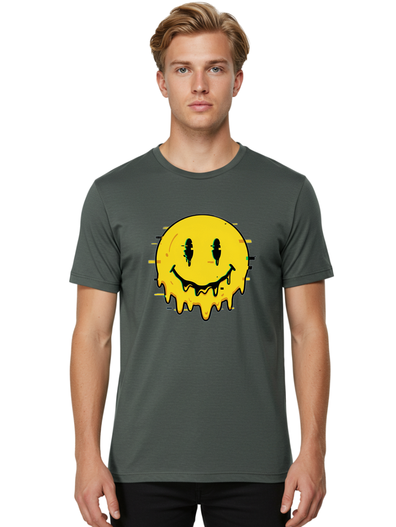 Melted-Smiley-Face-1 Men'S Graphic Tee, 100% Cotton, Comfortable Casual Summer Wear, Machine Washable, Vintage Camera, Old Camera, Antique Camera, Black Camera, Classic Photography, Photography Equipment, Nostalgic Device, Film Camera, Bam856