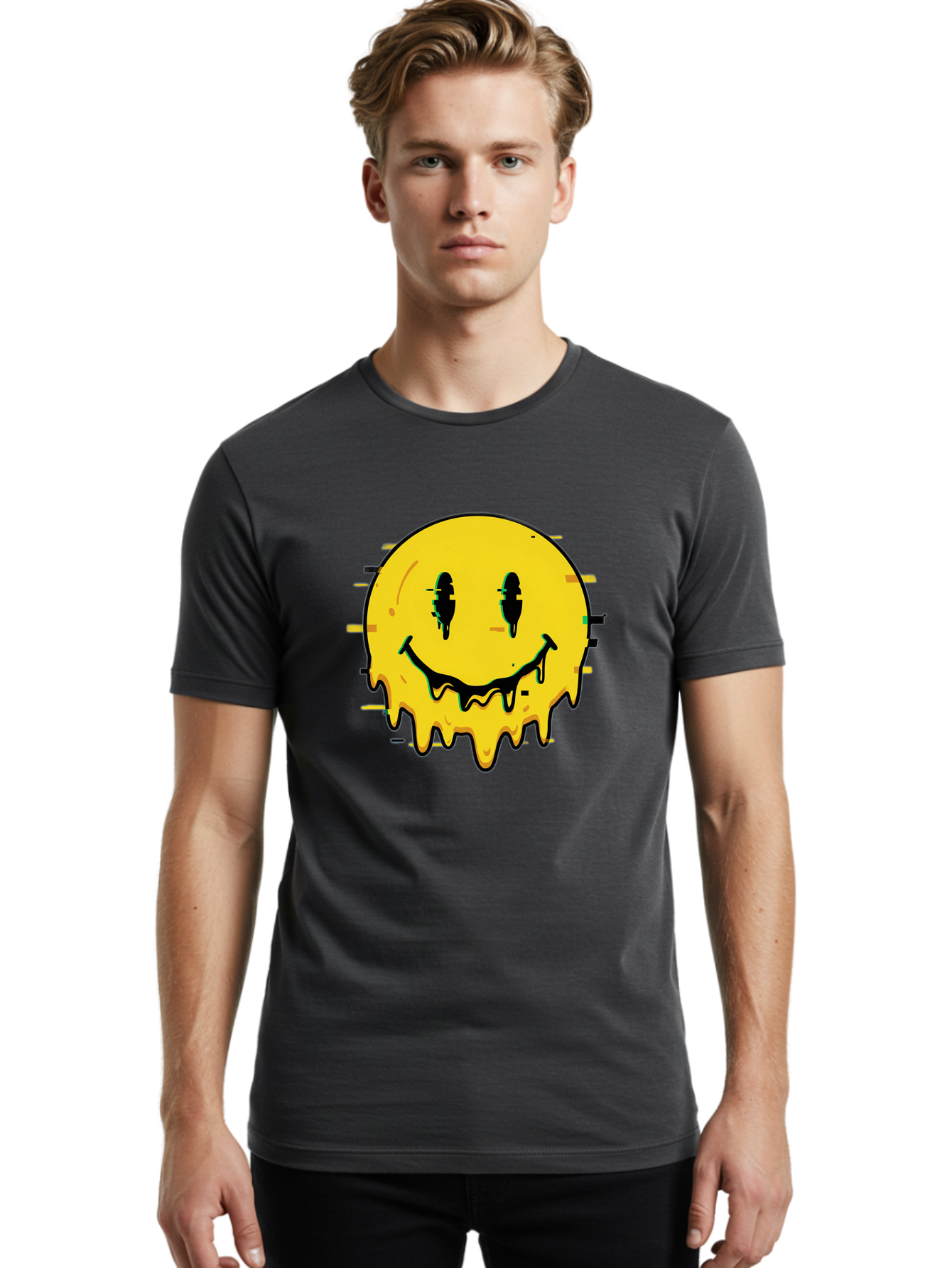 Melted-Smiley-Face-1 Men'S Graphic Tee, 100% Cotton, Comfortable Casual Summer Wear, Machine Washable, Vintage Camera, Old Camera, Antique Camera, Black Camera, Classic Photography, Photography Equipment, Nostalgic Device, Film Camera, Bam856