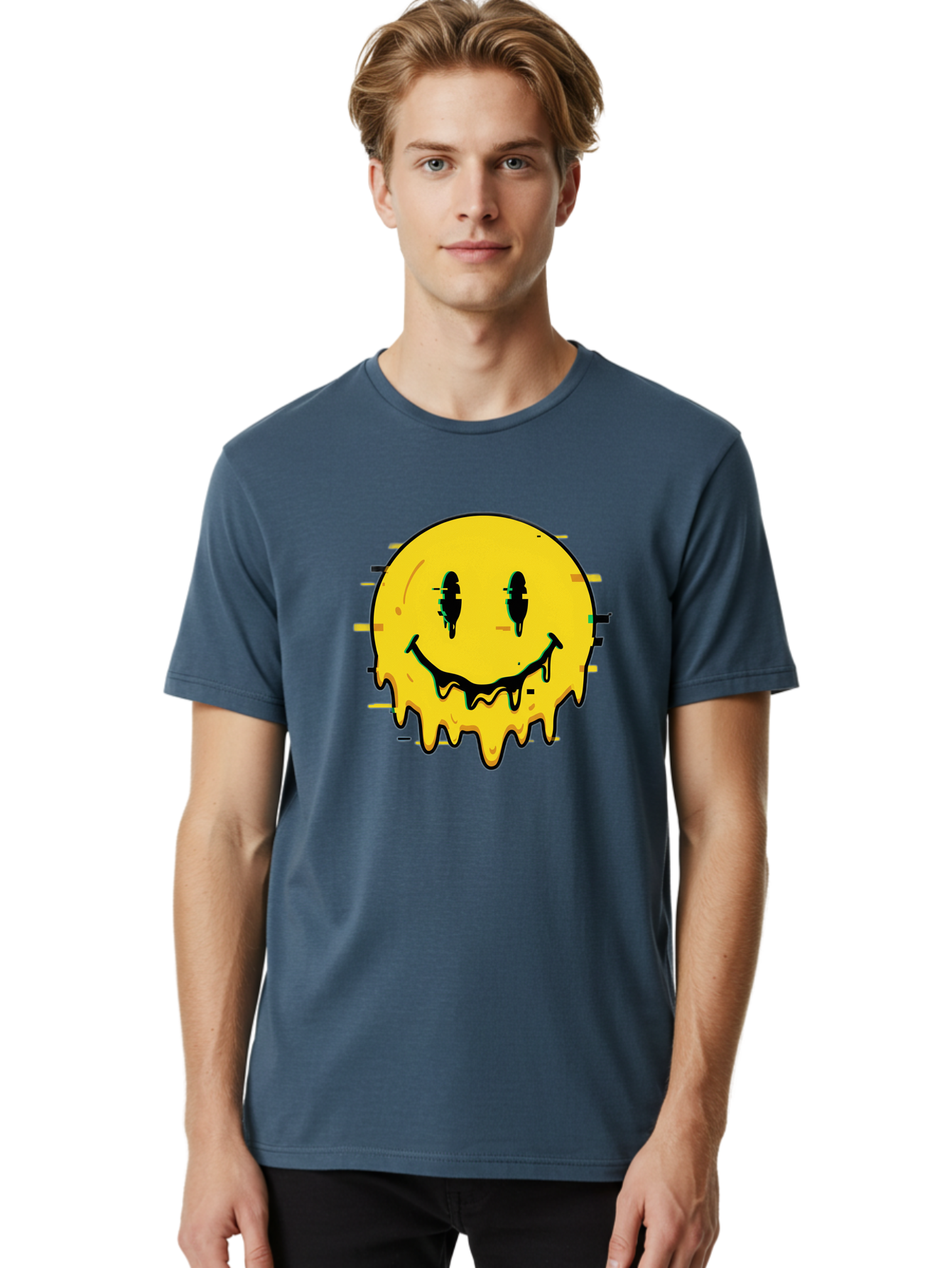 Melted-Smiley-Face-1 Men'S Graphic Tee, 100% Cotton, Comfortable Casual Summer Wear, Machine Washable, Vintage Camera, Old Camera, Antique Camera, Black Camera, Classic Photography, Photography Equipment, Nostalgic Device, Film Camera, Bam856