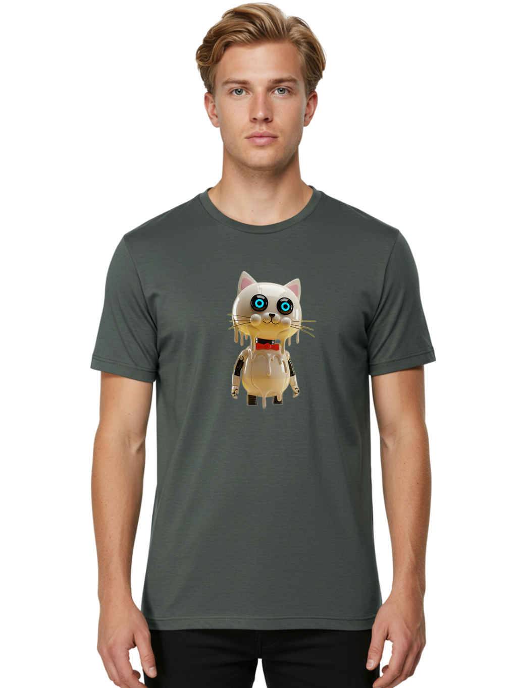 Melting-Cat-Robot Men'S Graphic Tee, 100% Cotton, Comfortable Casual Summer Wear, Machine Washable, Vintage Camera, Old Camera, Antique Camera, Black Camera, Classic Photography, Photography Equipment, Nostalgic Device, Film Camera, Camera Art Bam860