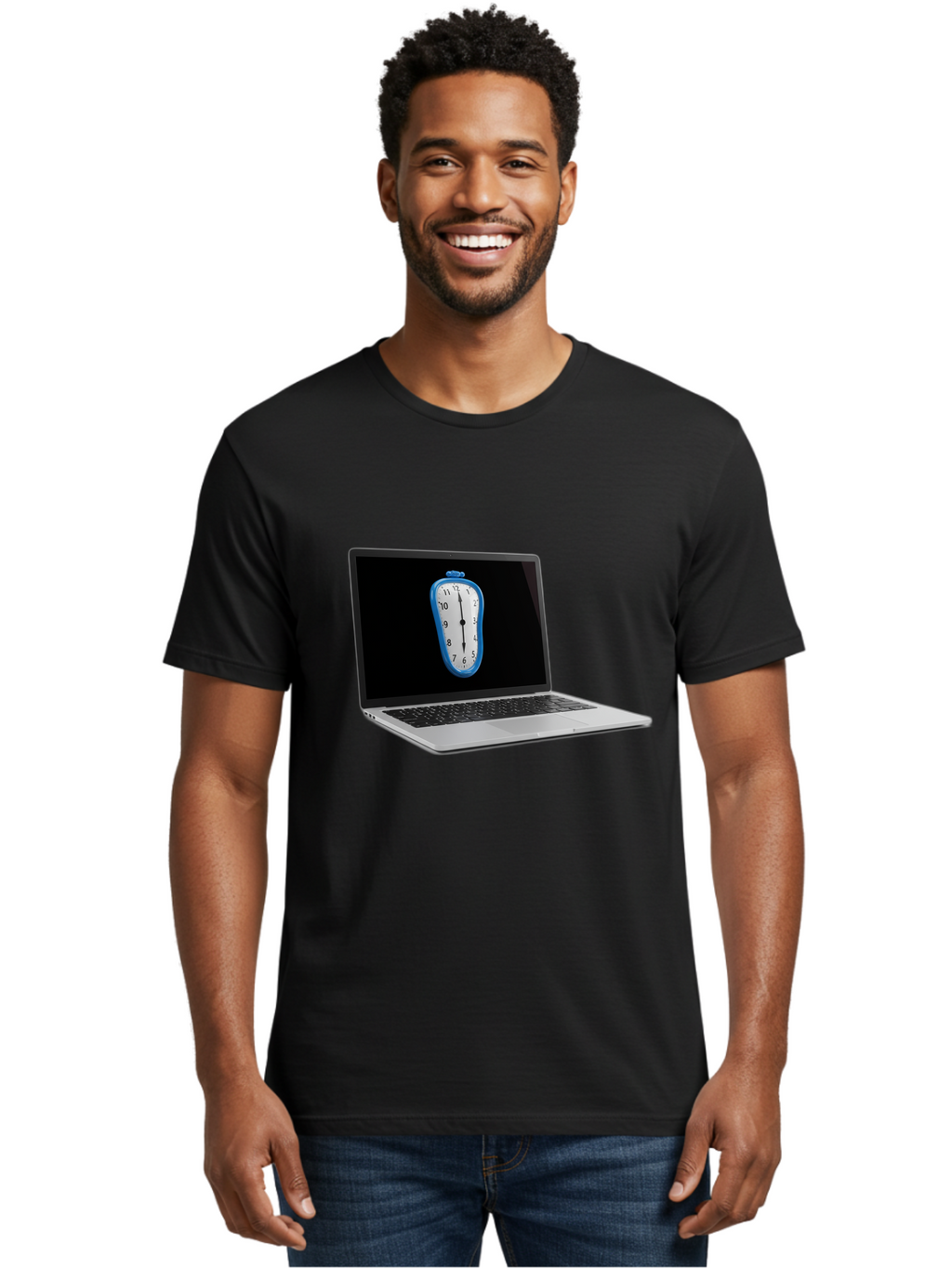 Melting-Clock-Laptop Men'S Graphic Tee, 100% Cotton, Comfortable Casual Summer Wear, Machine Washable, Vintage Camera, Old Camera, Antique Camera, Black Camera, Classic Photography, Photography Equipment, Nostalgic Device, Film Camera, Bam862