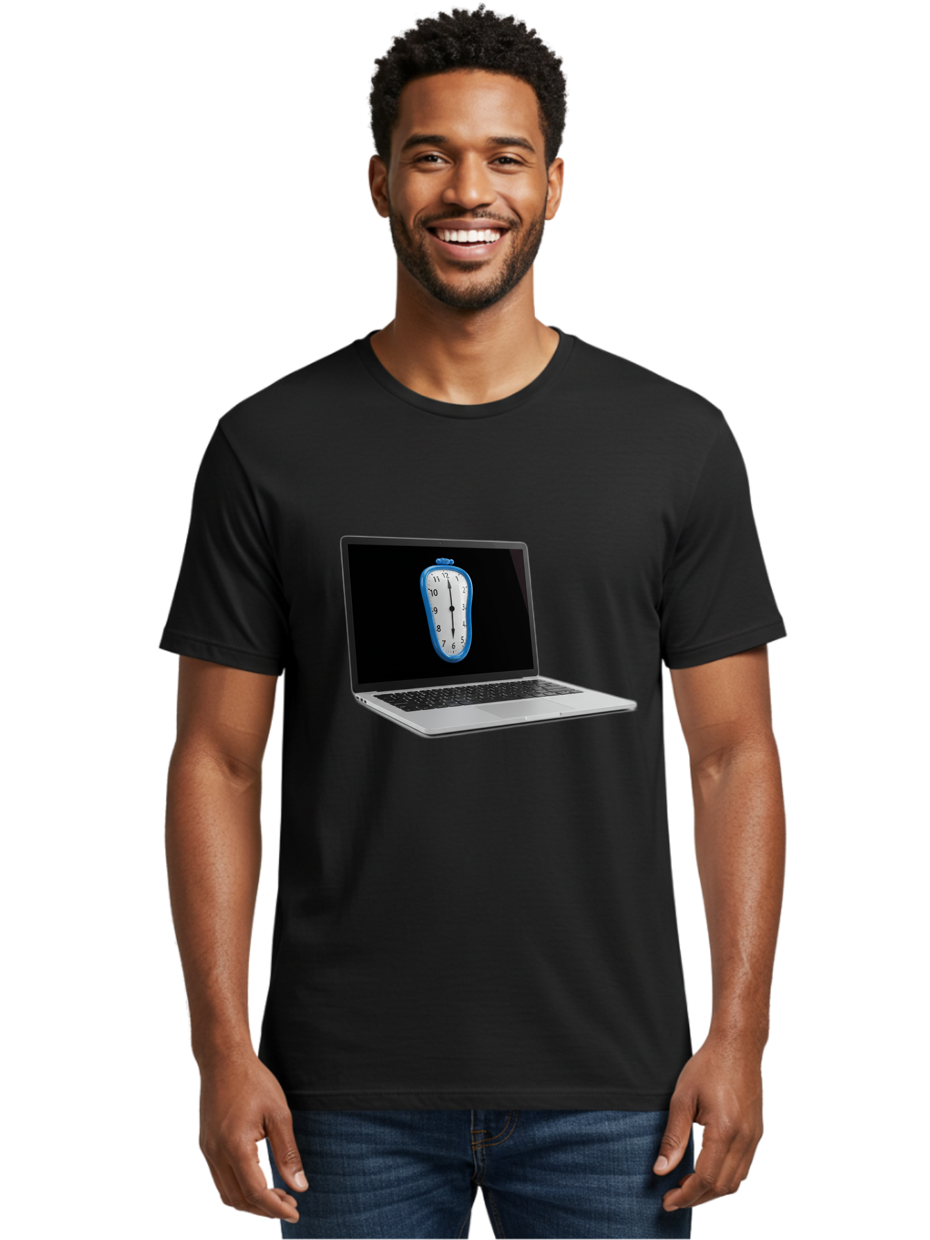 Melting-Clock-Laptop Men'S Graphic Tee, 100% Cotton, Comfortable Casual Summer Wear, Machine Washable, Vintage Camera, Old Camera, Antique Camera, Black Camera, Classic Photography, Photography Equipment, Nostalgic Device, Film Camera, Bam862