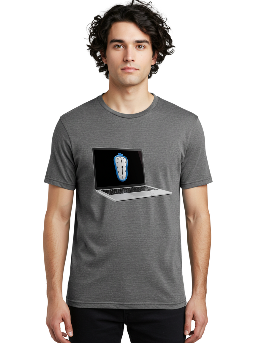 Melting-Clock-Laptop Men'S Graphic Tee, 100% Cotton, Comfortable Casual Summer Wear, Machine Washable, Vintage Camera, Old Camera, Antique Camera, Black Camera, Classic Photography, Photography Equipment, Nostalgic Device, Film Camera, Bam862