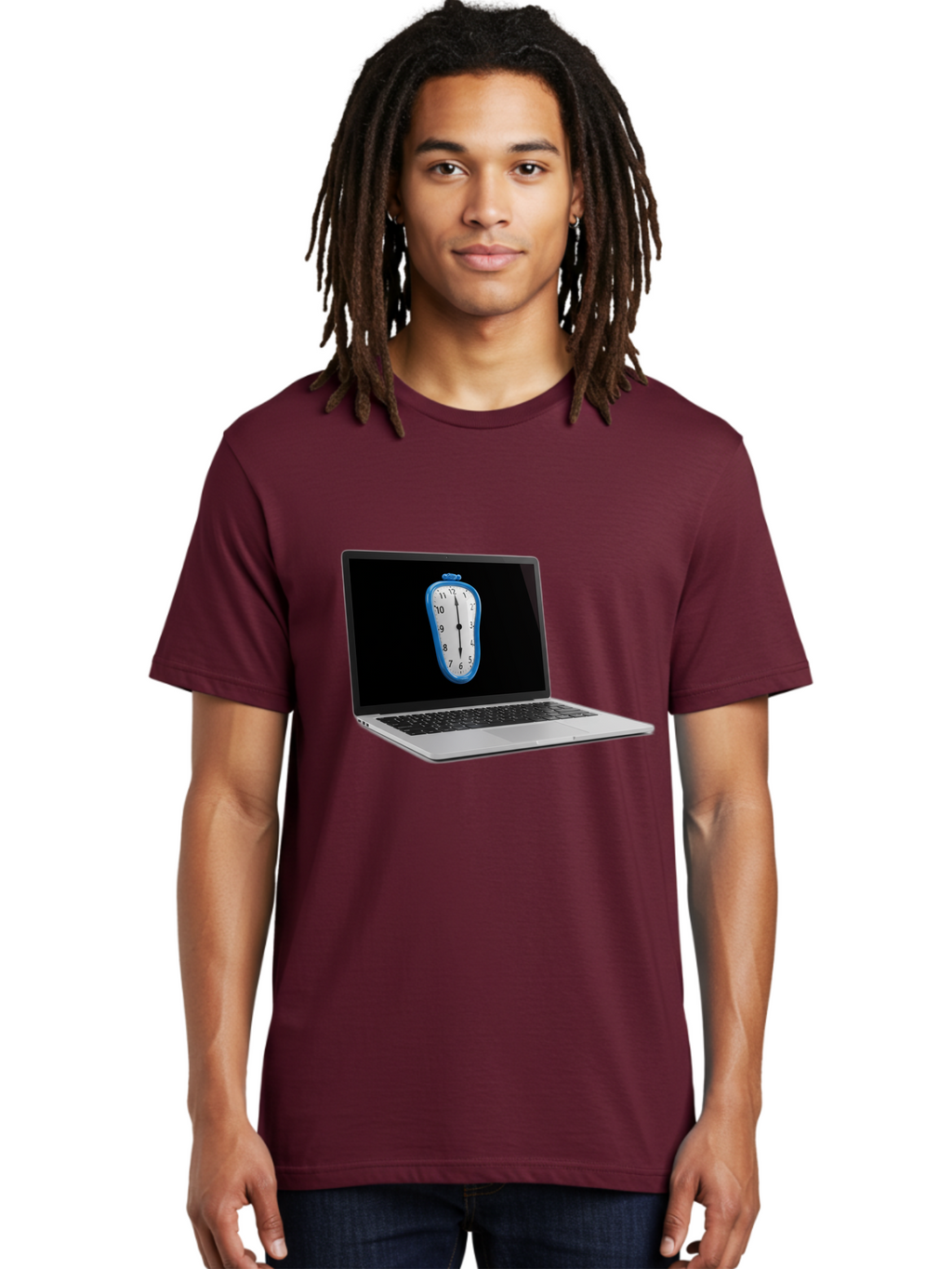 Melting-Clock-Laptop Men'S Graphic Tee, 100% Cotton, Comfortable Casual Summer Wear, Machine Washable, Vintage Camera, Old Camera, Antique Camera, Black Camera, Classic Photography, Photography Equipment, Nostalgic Device, Film Camera, Bam862