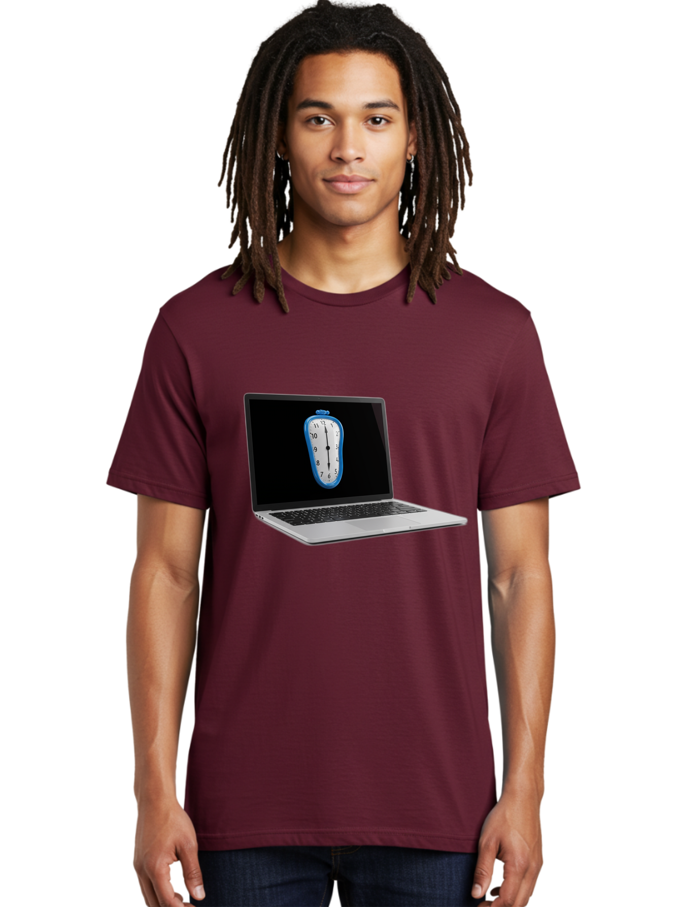 Melting-Clock-Laptop Men'S Graphic Tee, 100% Cotton, Comfortable Casual Summer Wear, Machine Washable, Vintage Camera, Old Camera, Antique Camera, Black Camera, Classic Photography, Photography Equipment, Nostalgic Device, Film Camera, Bam862