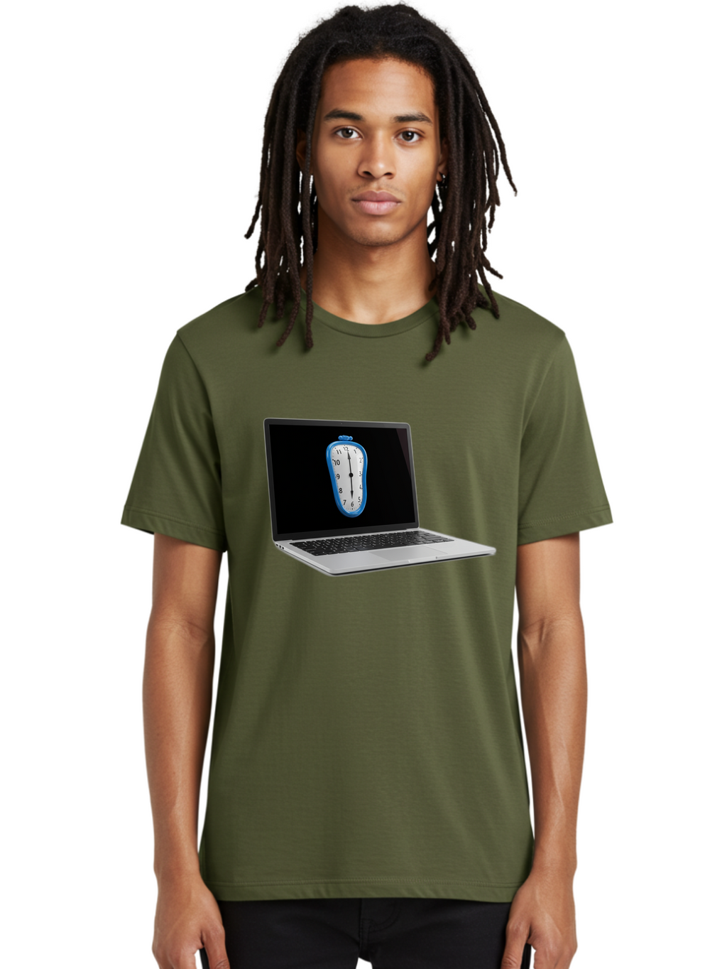Melting-Clock-Laptop Men'S Graphic Tee, 100% Cotton, Comfortable Casual Summer Wear, Machine Washable, Vintage Camera, Old Camera, Antique Camera, Black Camera, Classic Photography, Photography Equipment, Nostalgic Device, Film Camera, Bam862