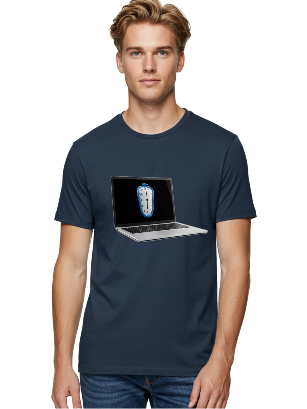 Melting-Clock-Laptop Men'S Graphic Tee, 100% Cotton, Comfortable Casual Summer Wear, Machine Washable, Vintage Camera, Old Camera, Antique Camera, Black Camera, Classic Photography, Photography Equipment, Nostalgic Device, Film Camera, Bam862