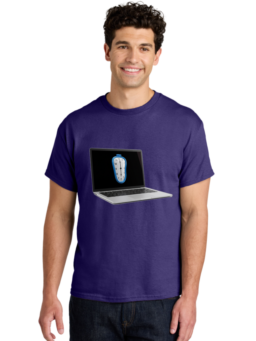 Melting-Clock-Laptop Men'S Graphic Tee, 100% Cotton, Comfortable Casual Summer Wear, Machine Washable, Vintage Camera, Old Camera, Antique Camera, Black Camera, Classic Photography, Photography Equipment, Nostalgic Device, Film Camera, Bam862