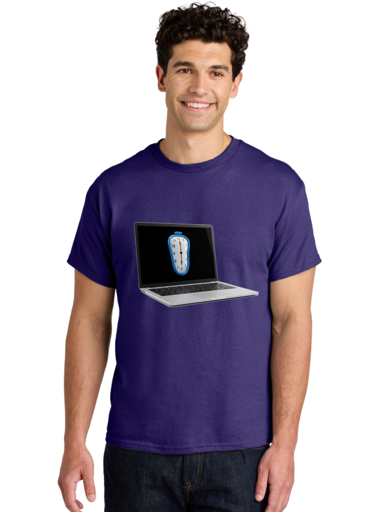 Melting-Clock-Laptop Men'S Graphic Tee, 100% Cotton, Comfortable Casual Summer Wear, Machine Washable, Vintage Camera, Old Camera, Antique Camera, Black Camera, Classic Photography, Photography Equipment, Nostalgic Device, Film Camera, Bam862