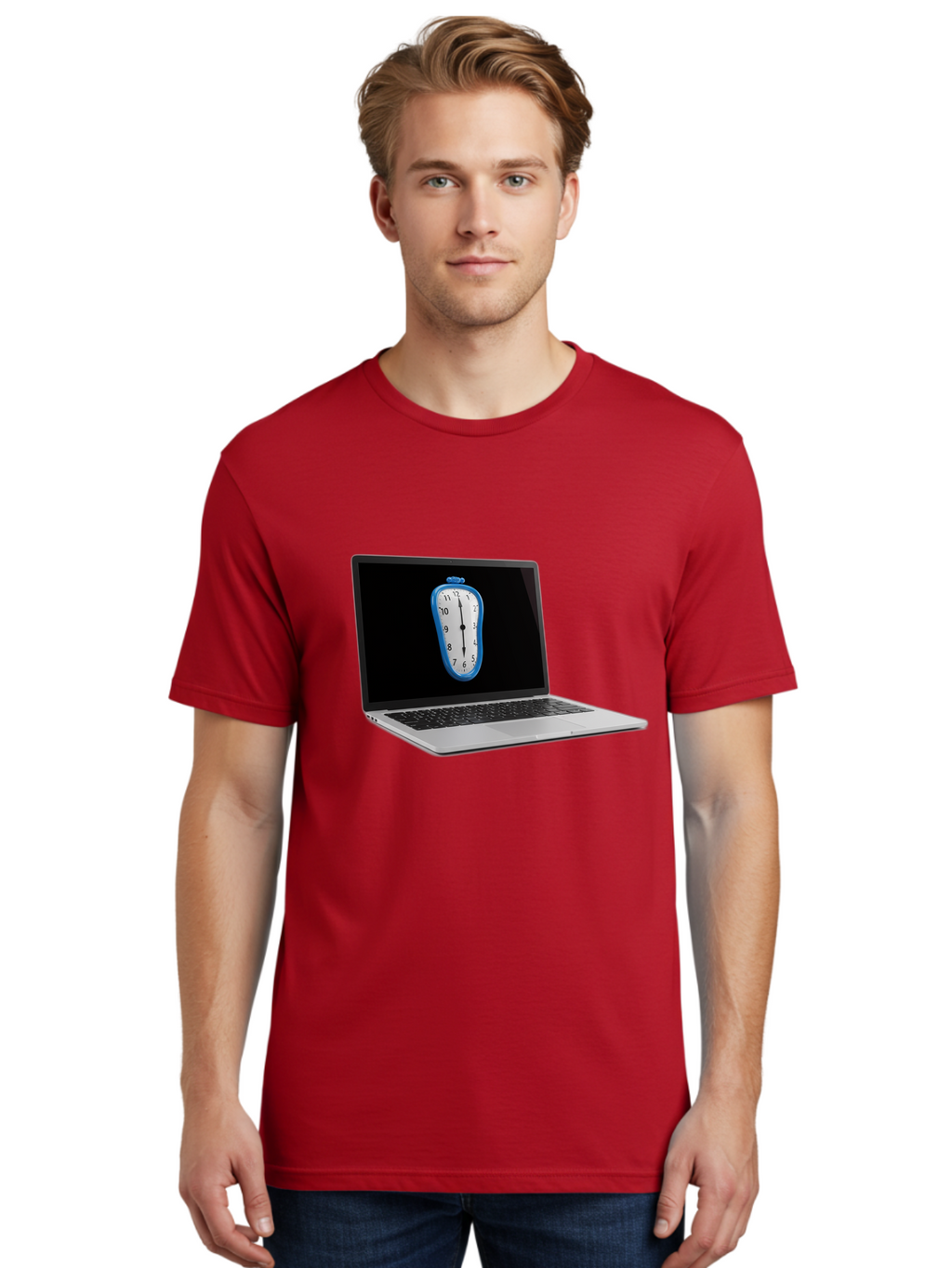 Melting-Clock-Laptop Men'S Graphic Tee, 100% Cotton, Comfortable Casual Summer Wear, Machine Washable, Vintage Camera, Old Camera, Antique Camera, Black Camera, Classic Photography, Photography Equipment, Nostalgic Device, Film Camera, Bam862