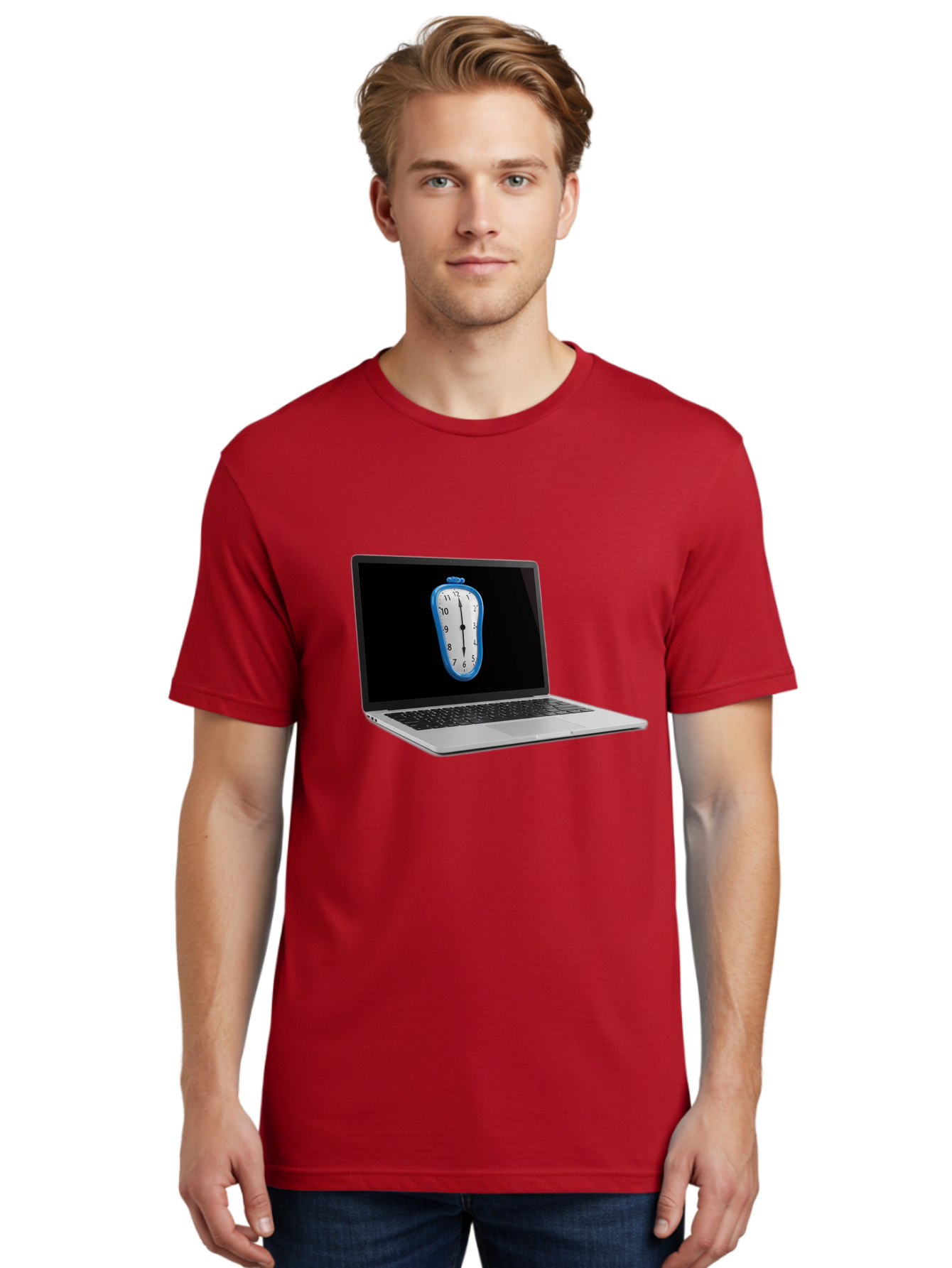 Melting-Clock-Laptop Men'S Graphic Tee, 100% Cotton, Comfortable Casual Summer Wear, Machine Washable, Vintage Camera, Old Camera, Antique Camera, Black Camera, Classic Photography, Photography Equipment, Nostalgic Device, Film Camera, Bam862