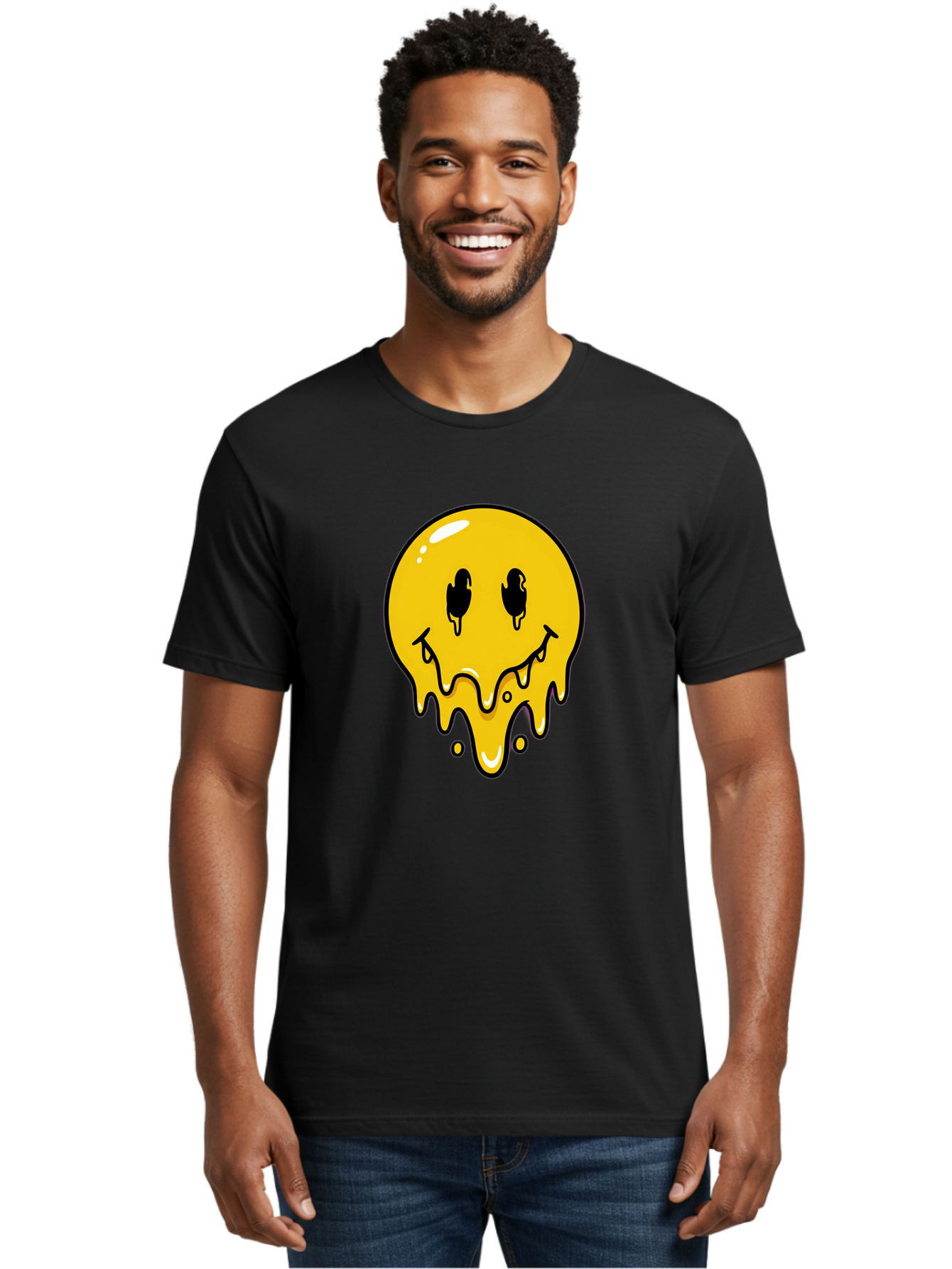 Melting-Smiley-1 Men'S Graphic Tee, 100% Cotton, Comfortable Casual Summer Wear, Machine Washable, Vintage Camera, Old Camera, Antique Camera, Black Camera, Classic Photography, Photography Equipment, Nostalgic Device, Film Camera, Camera Art Bam868