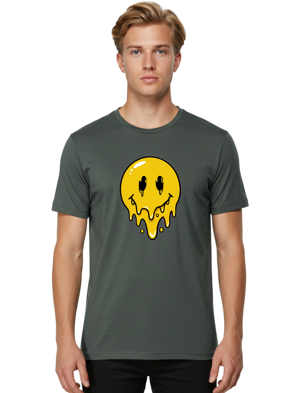 Melting-Smiley-1 Men'S Graphic Tee, 100% Cotton, Comfortable Casual Summer Wear, Machine Washable, Vintage Camera, Old Camera, Antique Camera, Black Camera, Classic Photography, Photography Equipment, Nostalgic Device, Film Camera, Camera Art Bam868