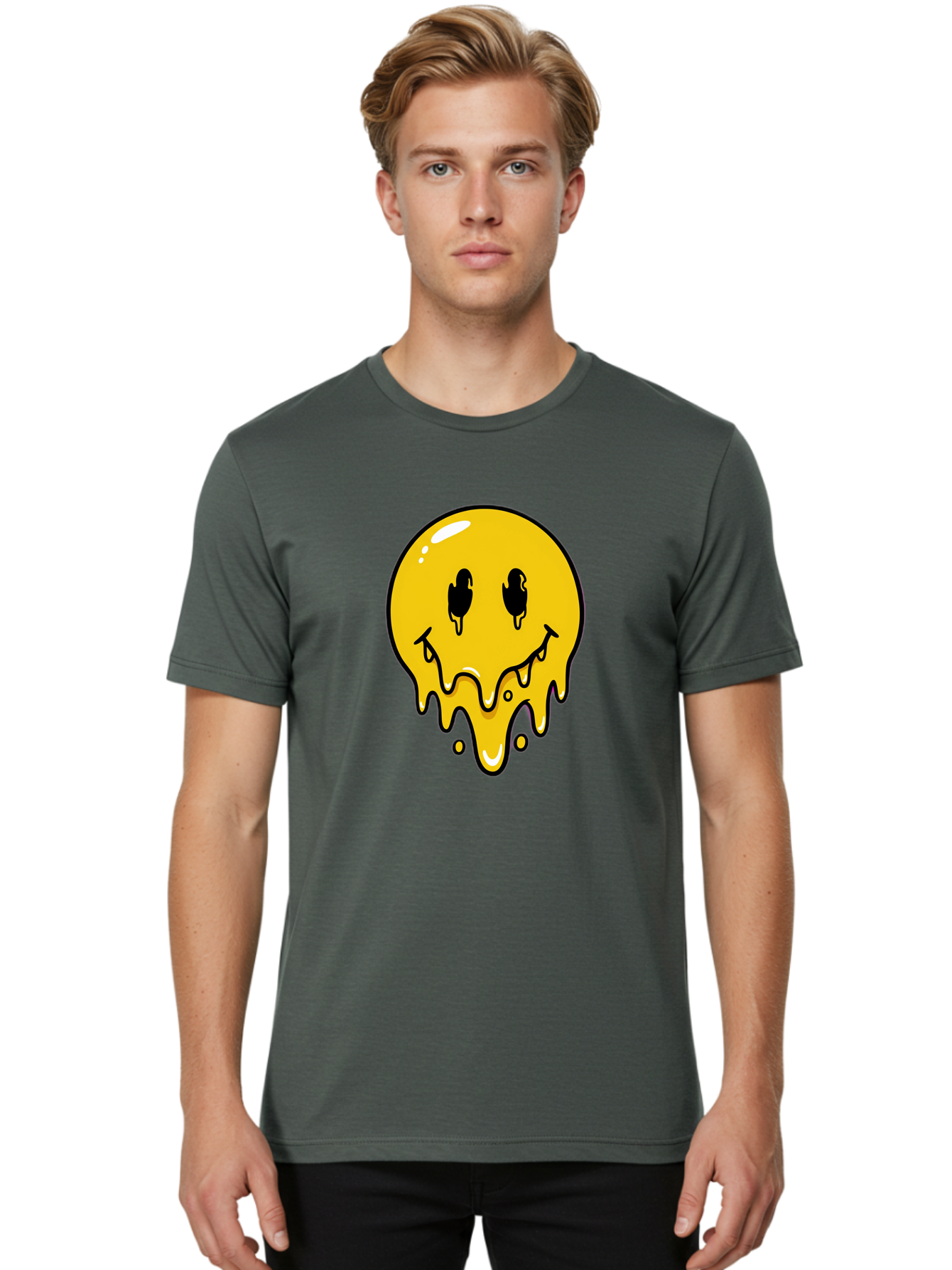 Melting-Smiley-1 Men'S Graphic Tee, 100% Cotton, Comfortable Casual Summer Wear, Machine Washable, Vintage Camera, Old Camera, Antique Camera, Black Camera, Classic Photography, Photography Equipment, Nostalgic Device, Film Camera, Camera Art Bam868