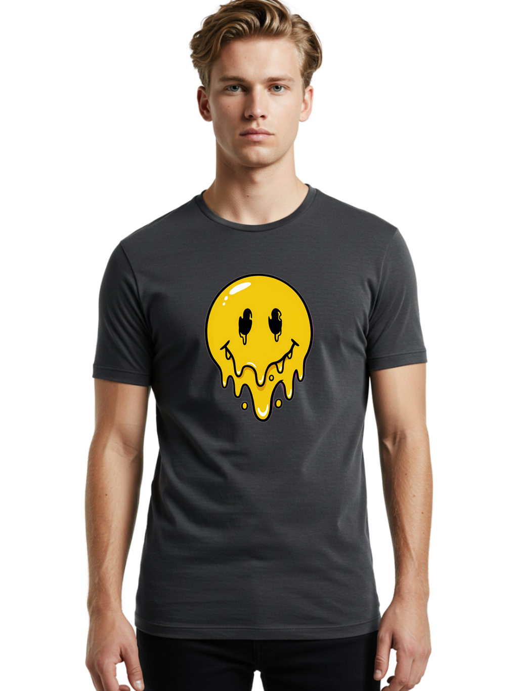 Melting-Smiley-1 Men'S Graphic Tee, 100% Cotton, Comfortable Casual Summer Wear, Machine Washable, Vintage Camera, Old Camera, Antique Camera, Black Camera, Classic Photography, Photography Equipment, Nostalgic Device, Film Camera, Camera Art Bam868