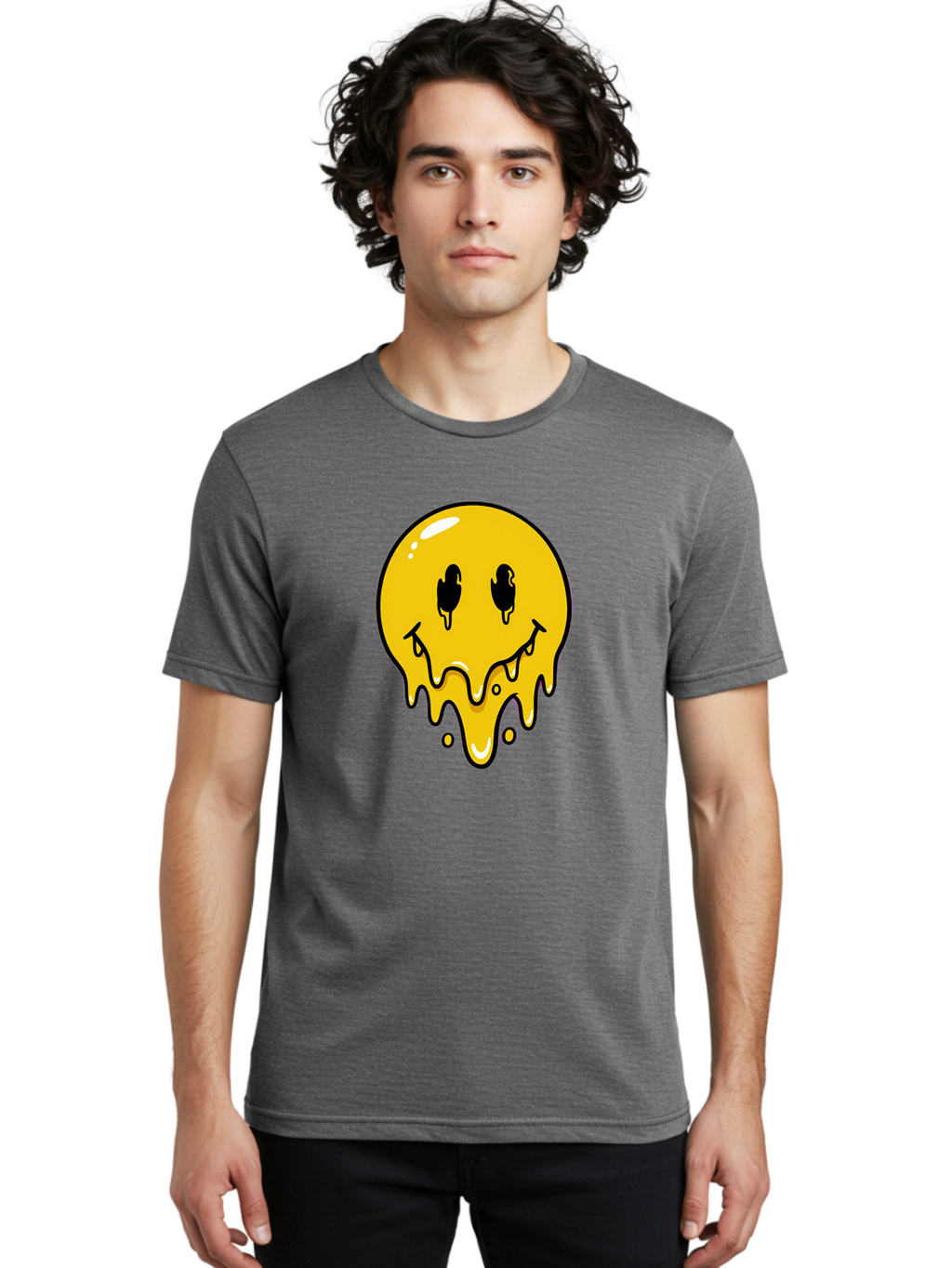 Melting-Smiley-1 Men'S Graphic Tee, 100% Cotton, Comfortable Casual Summer Wear, Machine Washable, Vintage Camera, Old Camera, Antique Camera, Black Camera, Classic Photography, Photography Equipment, Nostalgic Device, Film Camera, Camera Art Bam868