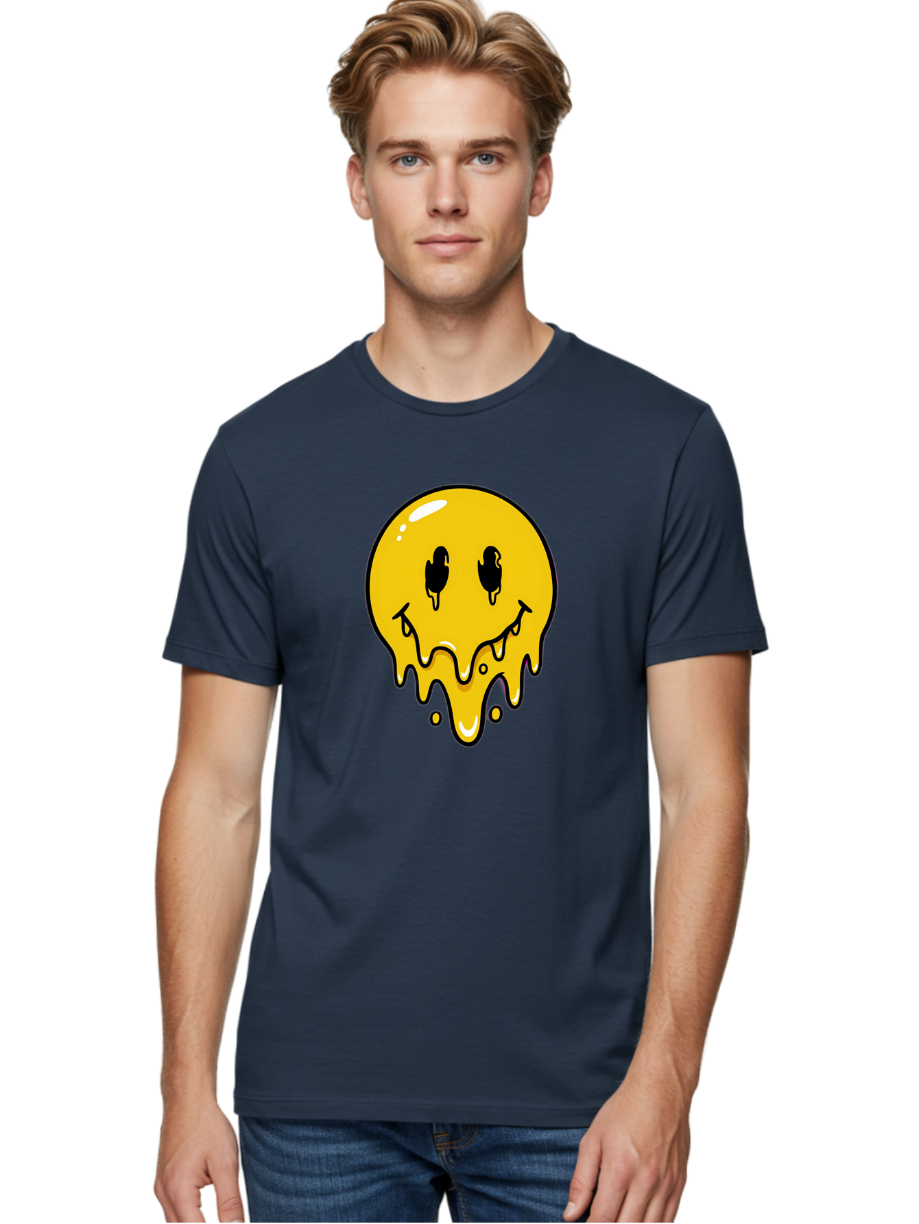 Melting-Smiley-1 Men'S Graphic Tee, 100% Cotton, Comfortable Casual Summer Wear, Machine Washable, Vintage Camera, Old Camera, Antique Camera, Black Camera, Classic Photography, Photography Equipment, Nostalgic Device, Film Camera, Camera Art Bam868