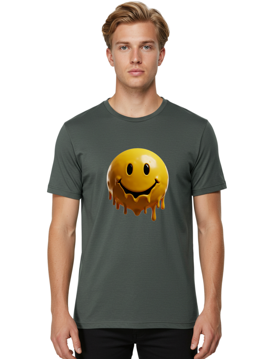 Melting-Smiley-3 Men'S Graphic Tee, 100% Cotton, Comfortable Casual Summer Wear, Machine Washable, Vintage Camera, Old Camera, Antique Camera, Black Camera, Classic Photography, Photography Equipment, Nostalgic Device, Film Camera, Camera Art Bam870