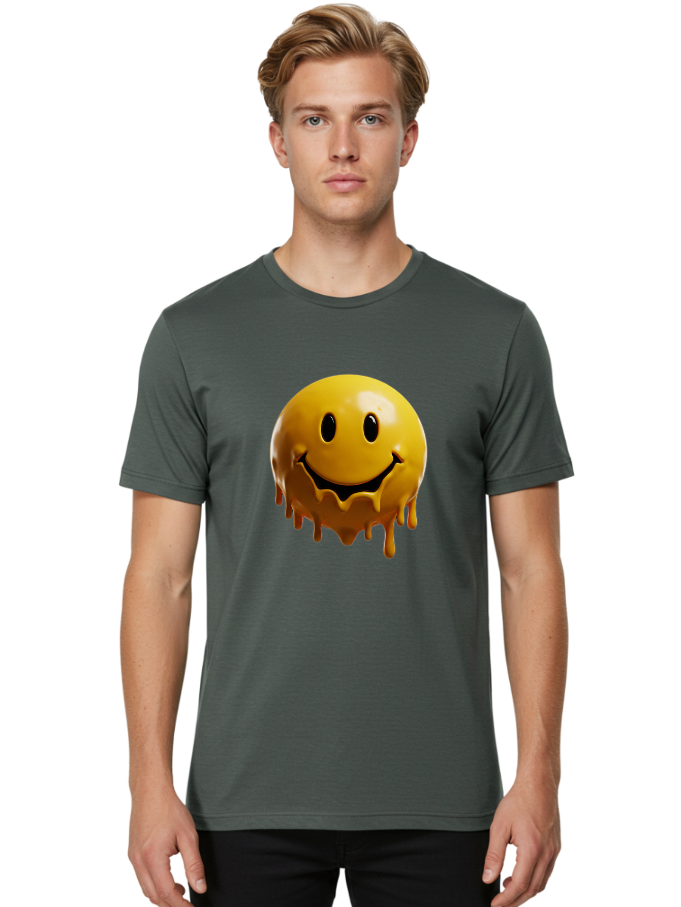 Melting-Smiley-3 Men'S Graphic Tee, 100% Cotton, Comfortable Casual Summer Wear, Machine Washable, Vintage Camera, Old Camera, Antique Camera, Black Camera, Classic Photography, Photography Equipment, Nostalgic Device, Film Camera, Camera Art Bam870