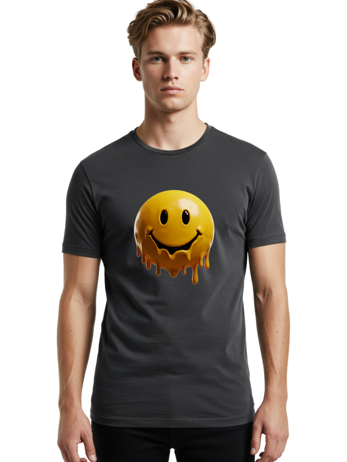 Melting-Smiley-3 Men'S Graphic Tee, 100% Cotton, Comfortable Casual Summer Wear, Machine Washable, Vintage Camera, Old Camera, Antique Camera, Black Camera, Classic Photography, Photography Equipment, Nostalgic Device, Film Camera, Camera Art Bam870