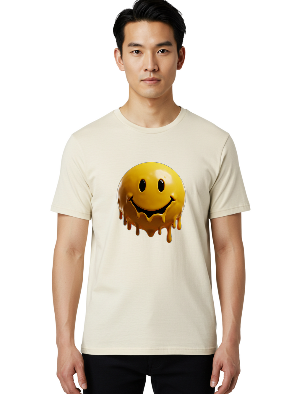 Melting-Smiley-3 Men'S Graphic Tee, 100% Cotton, Comfortable Casual Summer Wear, Machine Washable, Vintage Camera, Old Camera, Antique Camera, Black Camera, Classic Photography, Photography Equipment, Nostalgic Device, Film Camera, Camera Art Bam870