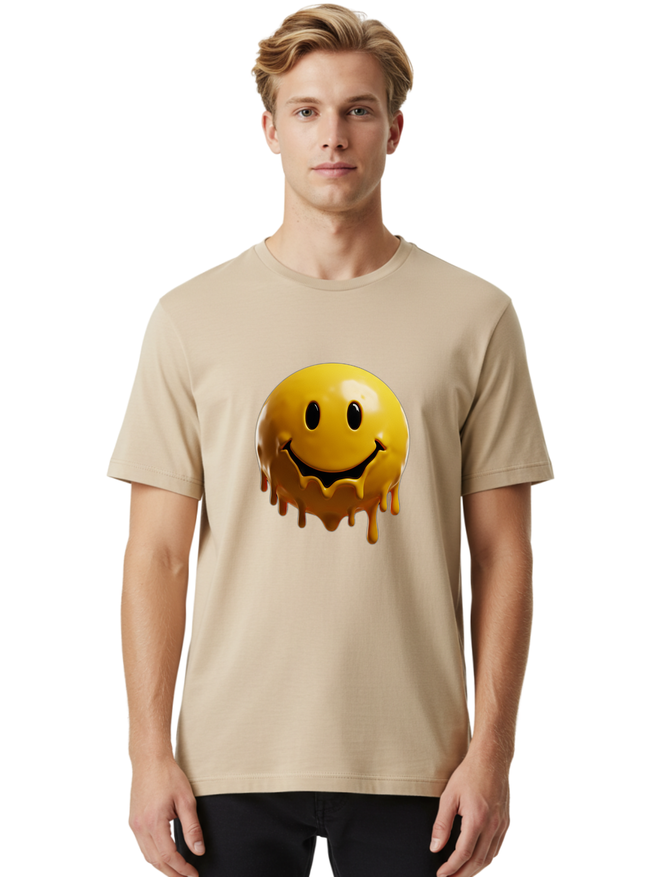 Melting-Smiley-3 Men'S Graphic Tee, 100% Cotton, Comfortable Casual Summer Wear, Machine Washable, Vintage Camera, Old Camera, Antique Camera, Black Camera, Classic Photography, Photography Equipment, Nostalgic Device, Film Camera, Camera Art Bam870
