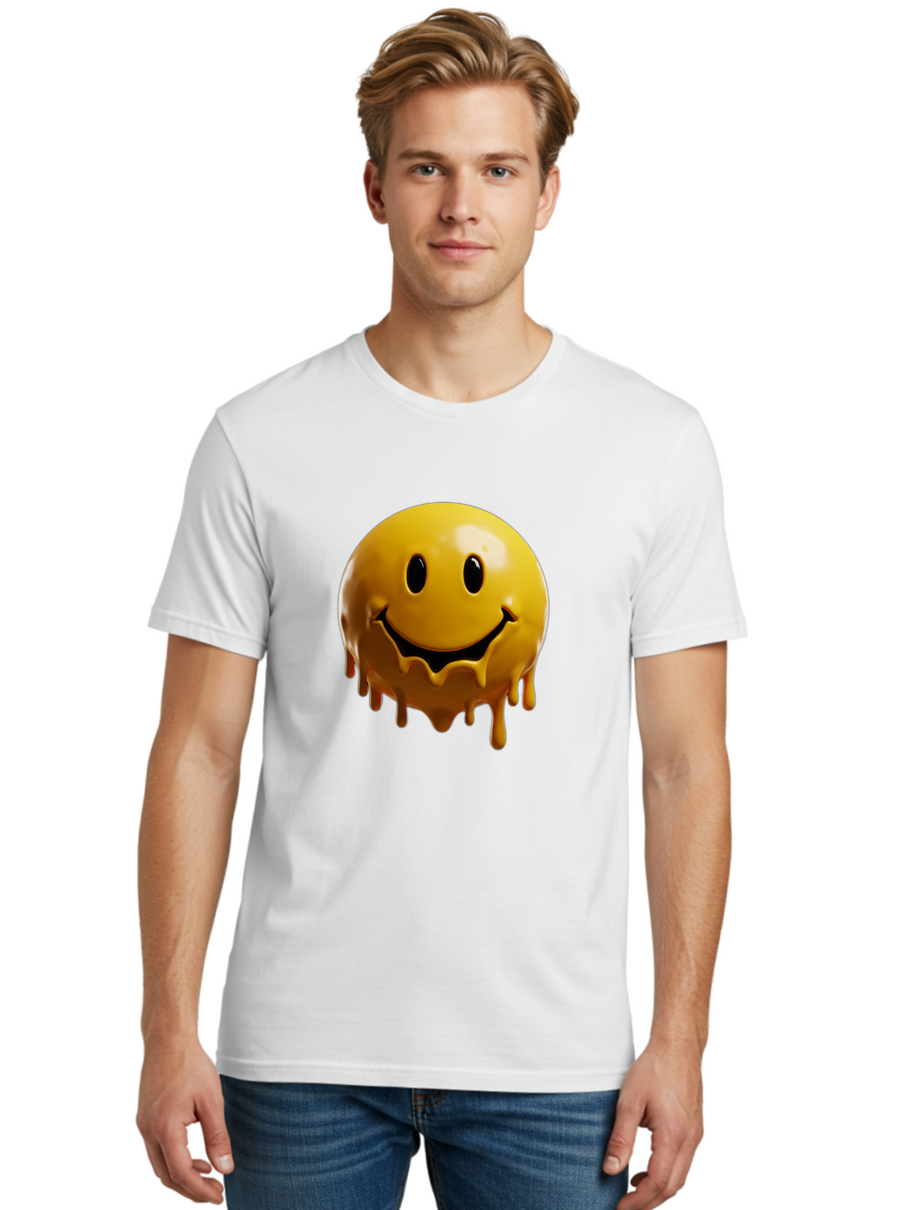 Melting-Smiley-3 Men'S Graphic Tee, 100% Cotton, Comfortable Casual Summer Wear, Machine Washable, Vintage Camera, Old Camera, Antique Camera, Black Camera, Classic Photography, Photography Equipment, Nostalgic Device, Film Camera, Camera Art Bam870