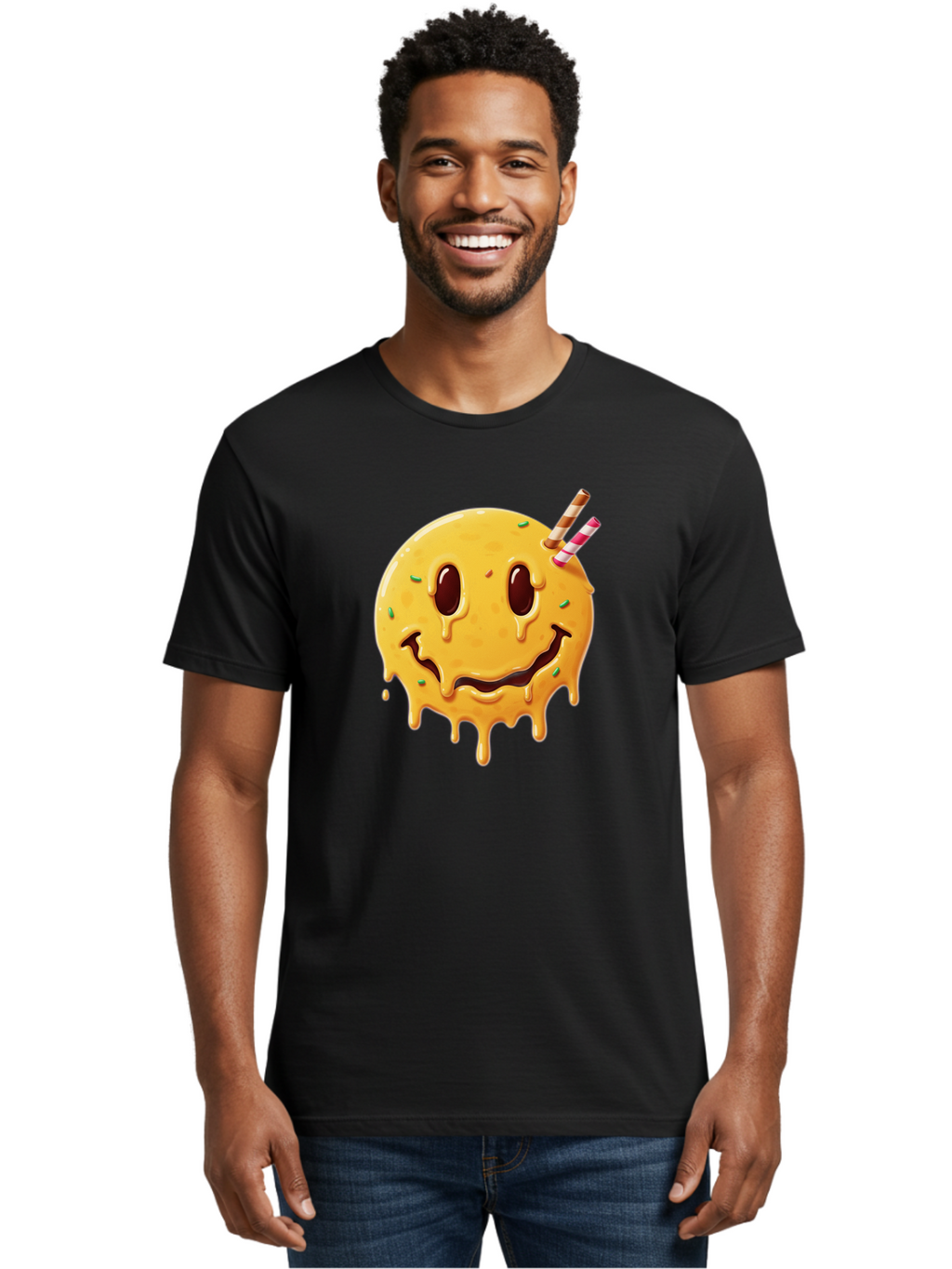 Melting-Smiley-Face-1 Men'S Graphic Tee, 100% Cotton, Comfortable Casual Summer Wear, Machine Washable, Vintage Camera, Old Camera, Antique Camera, Black Camera, Classic Photography, Photography Equipment, Nostalgic Device, Film Camera, Bam871