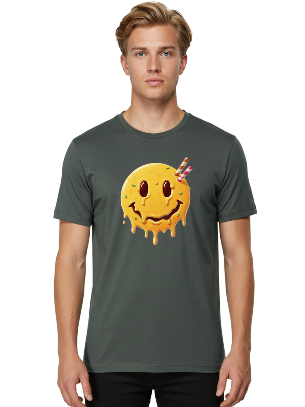 Melting-Smiley-Face-1 Men'S Graphic Tee, 100% Cotton, Comfortable Casual Summer Wear, Machine Washable, Vintage Camera, Old Camera, Antique Camera, Black Camera, Classic Photography, Photography Equipment, Nostalgic Device, Film Camera, Bam871