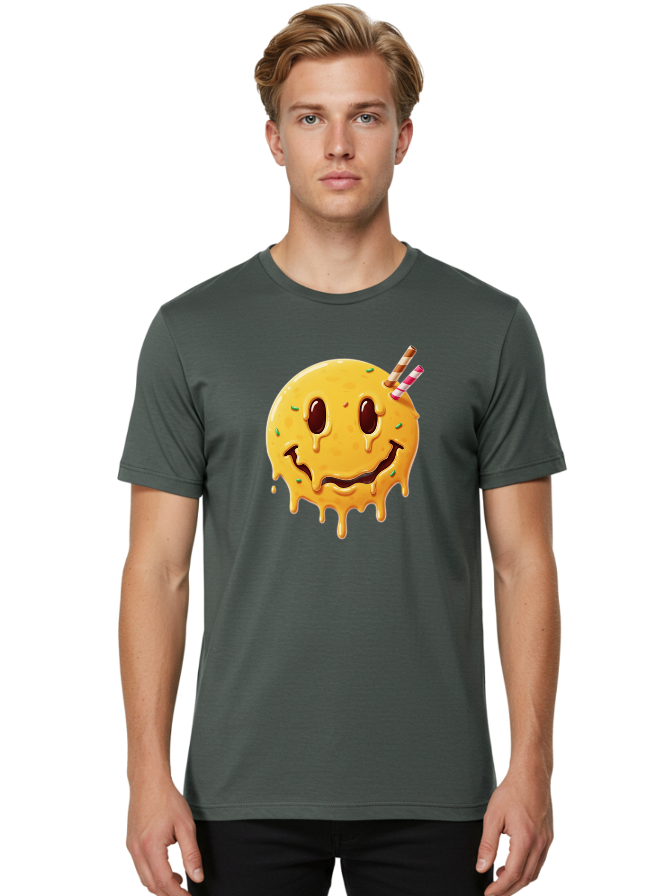 Melting-Smiley-Face-1 Men'S Graphic Tee, 100% Cotton, Comfortable Casual Summer Wear, Machine Washable, Vintage Camera, Old Camera, Antique Camera, Black Camera, Classic Photography, Photography Equipment, Nostalgic Device, Film Camera, Bam871