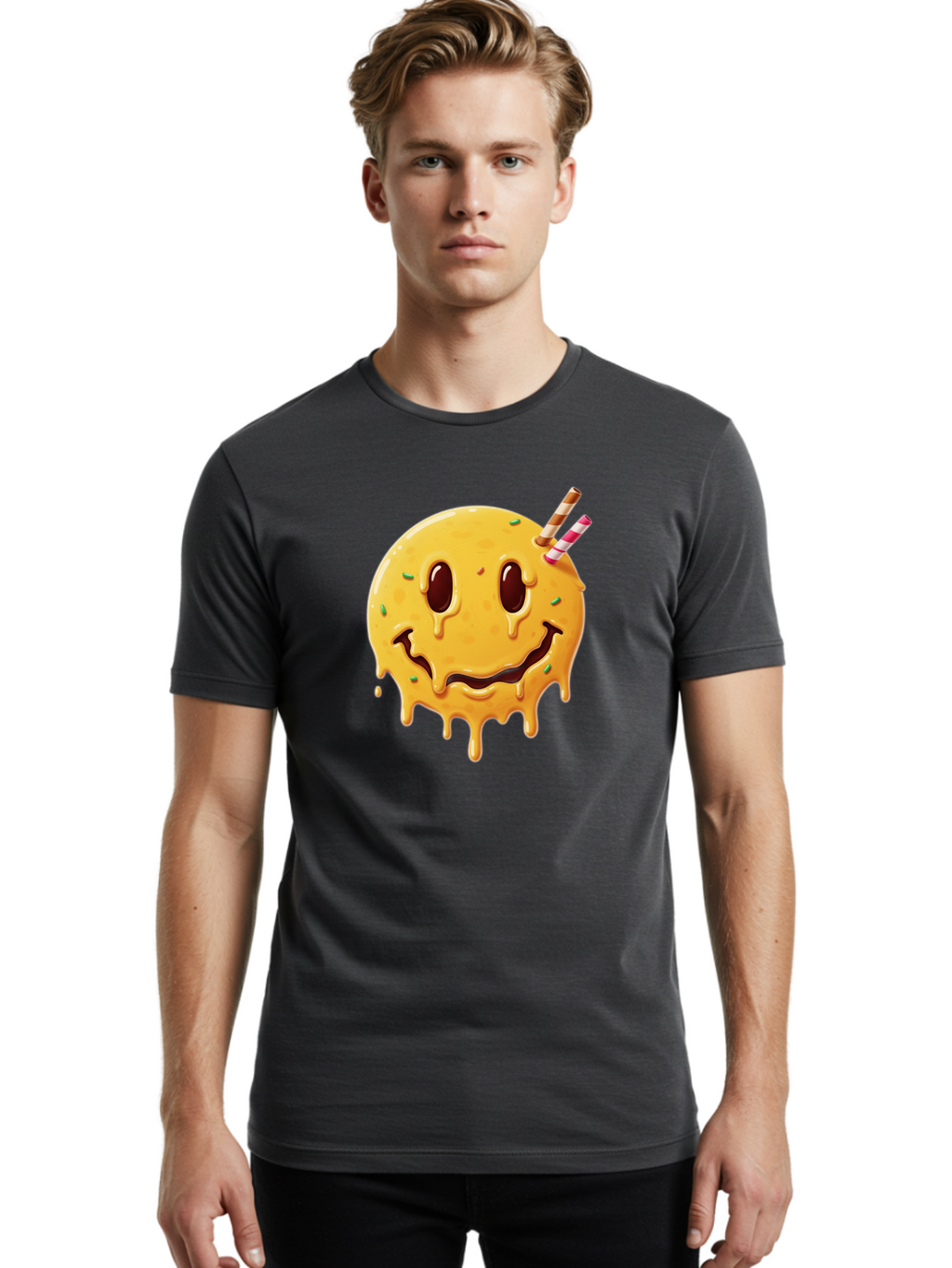 Melting-Smiley-Face-1 Men'S Graphic Tee, 100% Cotton, Comfortable Casual Summer Wear, Machine Washable, Vintage Camera, Old Camera, Antique Camera, Black Camera, Classic Photography, Photography Equipment, Nostalgic Device, Film Camera, Bam871