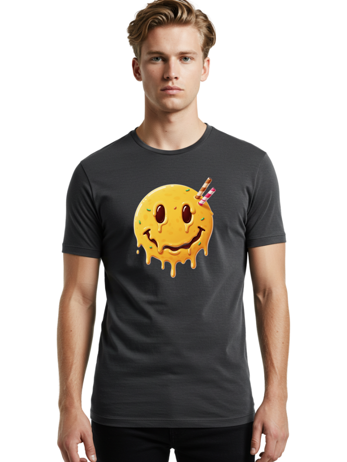 Melting-Smiley-Face-1 Men'S Graphic Tee, 100% Cotton, Comfortable Casual Summer Wear, Machine Washable, Vintage Camera, Old Camera, Antique Camera, Black Camera, Classic Photography, Photography Equipment, Nostalgic Device, Film Camera, Bam871