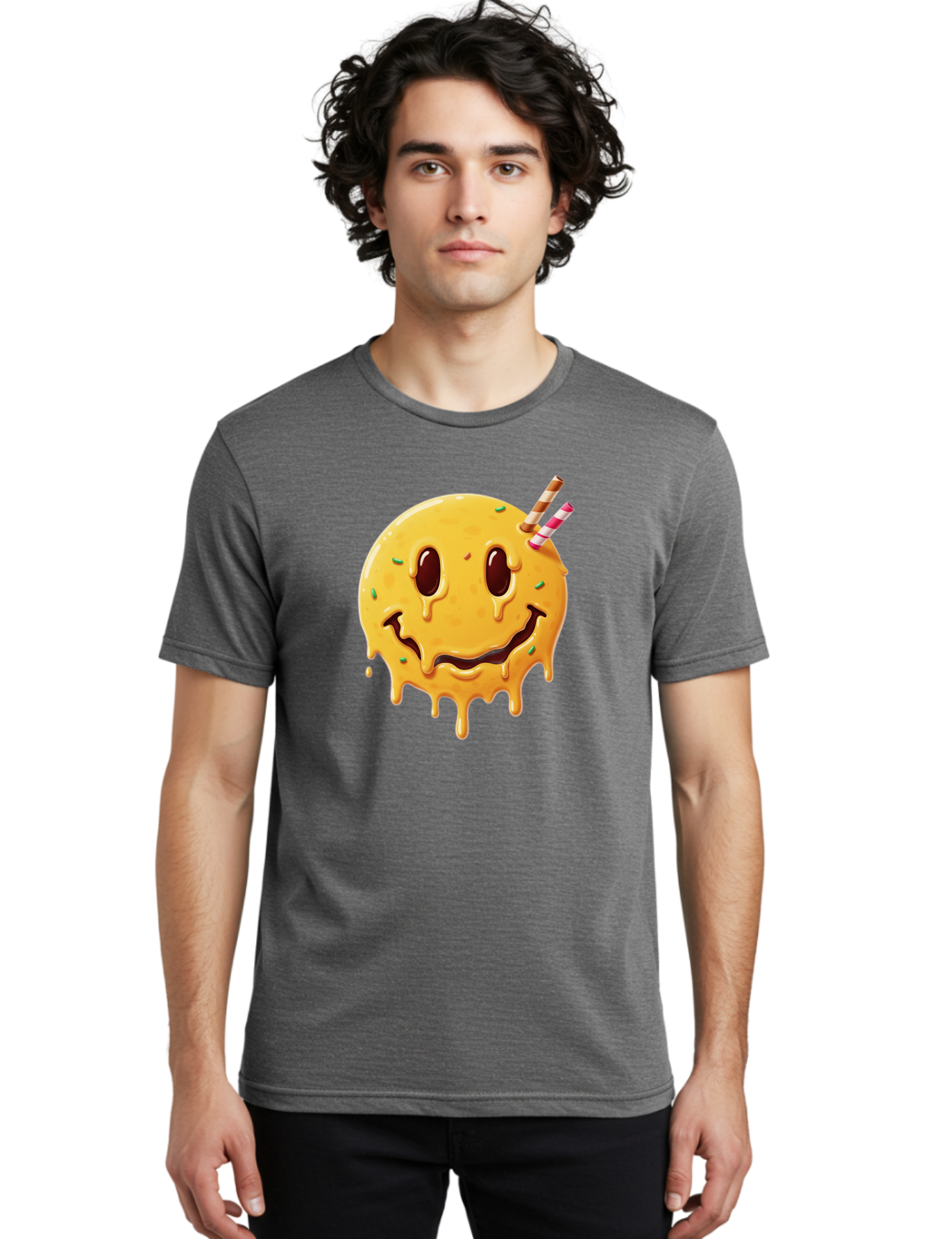 Melting-Smiley-Face-1 Men'S Graphic Tee, 100% Cotton, Comfortable Casual Summer Wear, Machine Washable, Vintage Camera, Old Camera, Antique Camera, Black Camera, Classic Photography, Photography Equipment, Nostalgic Device, Film Camera, Bam871