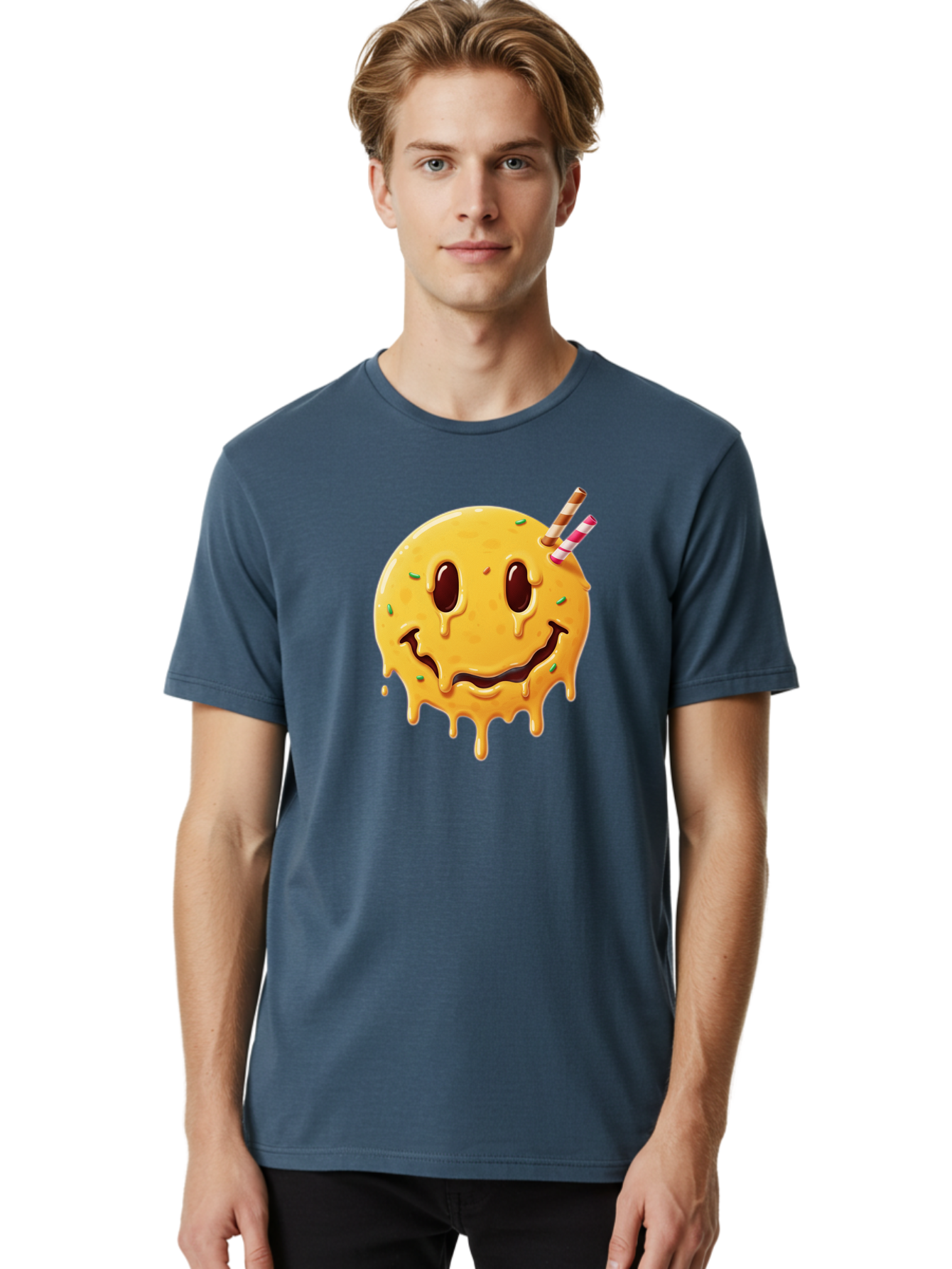 Melting-Smiley-Face-1 Men'S Graphic Tee, 100% Cotton, Comfortable Casual Summer Wear, Machine Washable, Vintage Camera, Old Camera, Antique Camera, Black Camera, Classic Photography, Photography Equipment, Nostalgic Device, Film Camera, Bam871