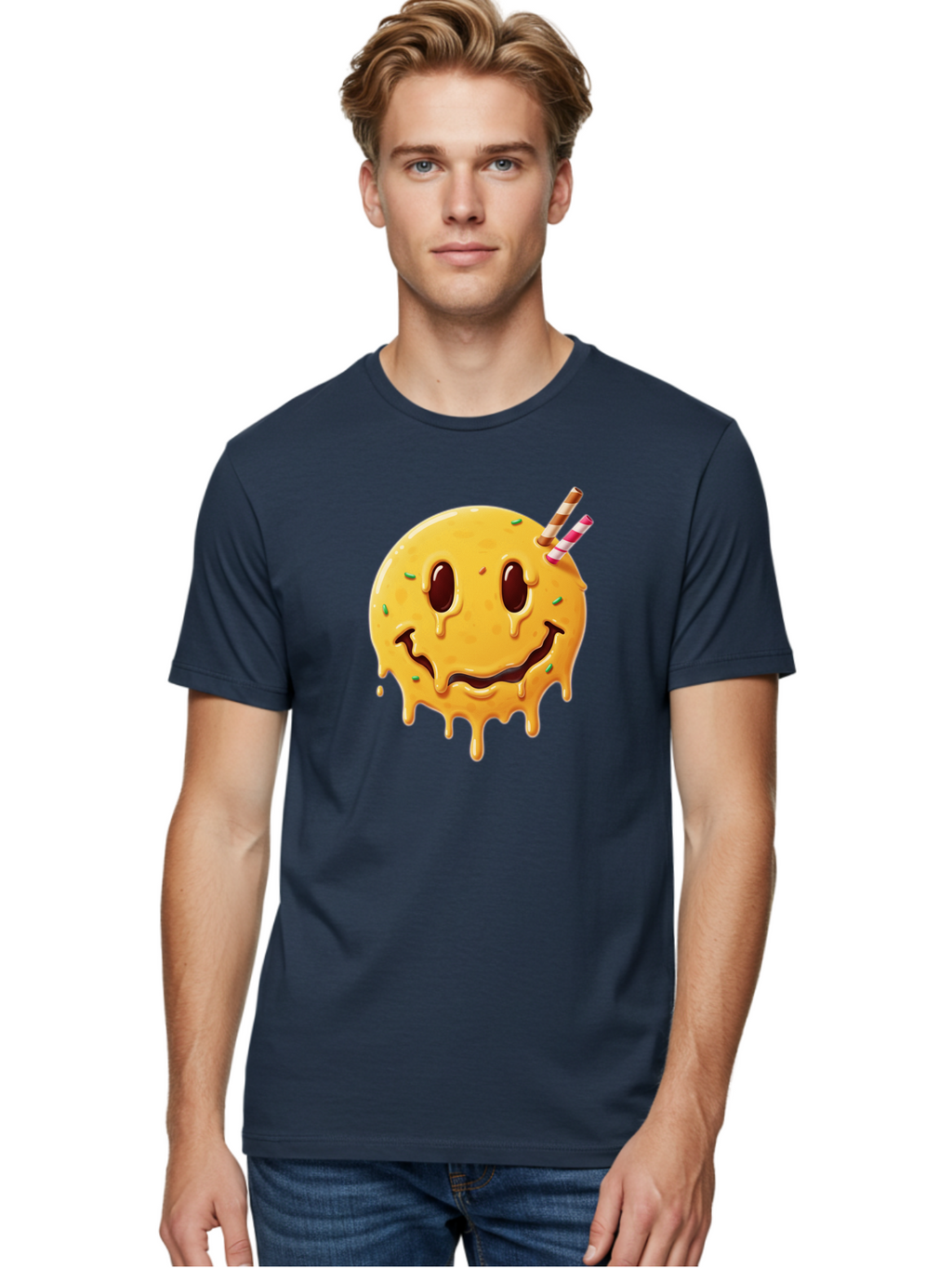 Melting-Smiley-Face-1 Men'S Graphic Tee, 100% Cotton, Comfortable Casual Summer Wear, Machine Washable, Vintage Camera, Old Camera, Antique Camera, Black Camera, Classic Photography, Photography Equipment, Nostalgic Device, Film Camera, Bam871