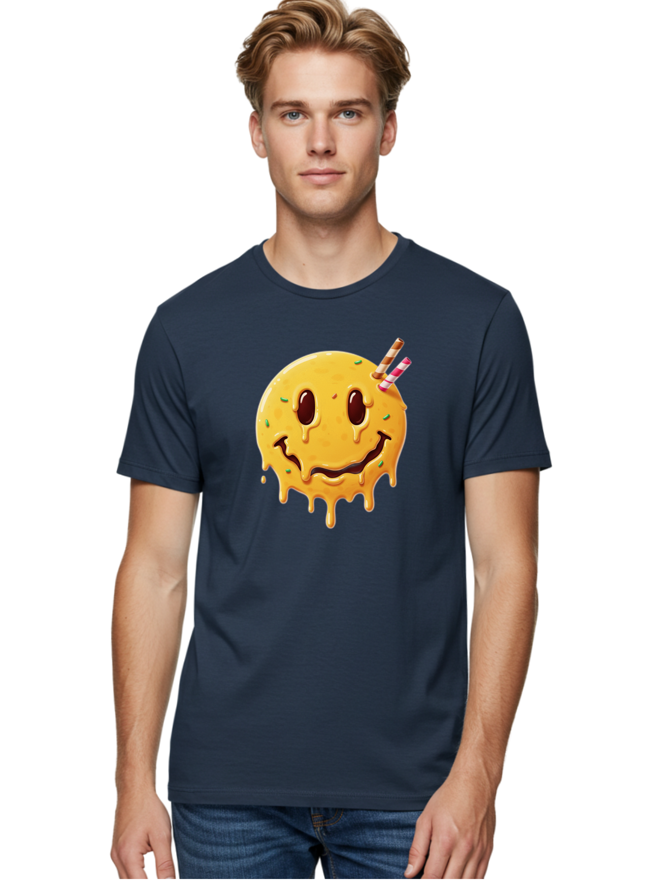 Melting-Smiley-Face-1 Men'S Graphic Tee, 100% Cotton, Comfortable Casual Summer Wear, Machine Washable, Vintage Camera, Old Camera, Antique Camera, Black Camera, Classic Photography, Photography Equipment, Nostalgic Device, Film Camera, Bam871