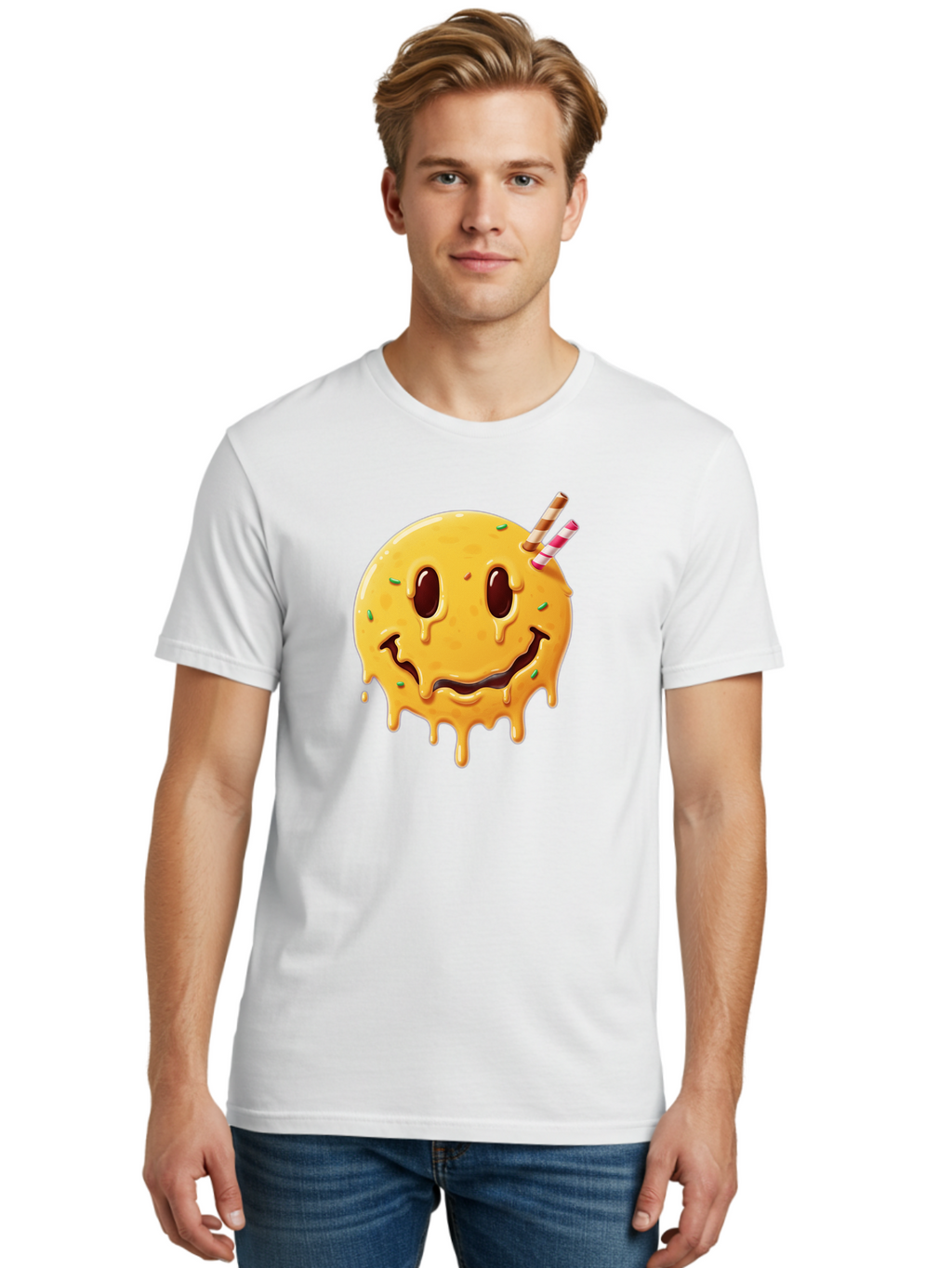 Melting-Smiley-Face-1 Men'S Graphic Tee, 100% Cotton, Comfortable Casual Summer Wear, Machine Washable, Vintage Camera, Old Camera, Antique Camera, Black Camera, Classic Photography, Photography Equipment, Nostalgic Device, Film Camera, Bam871