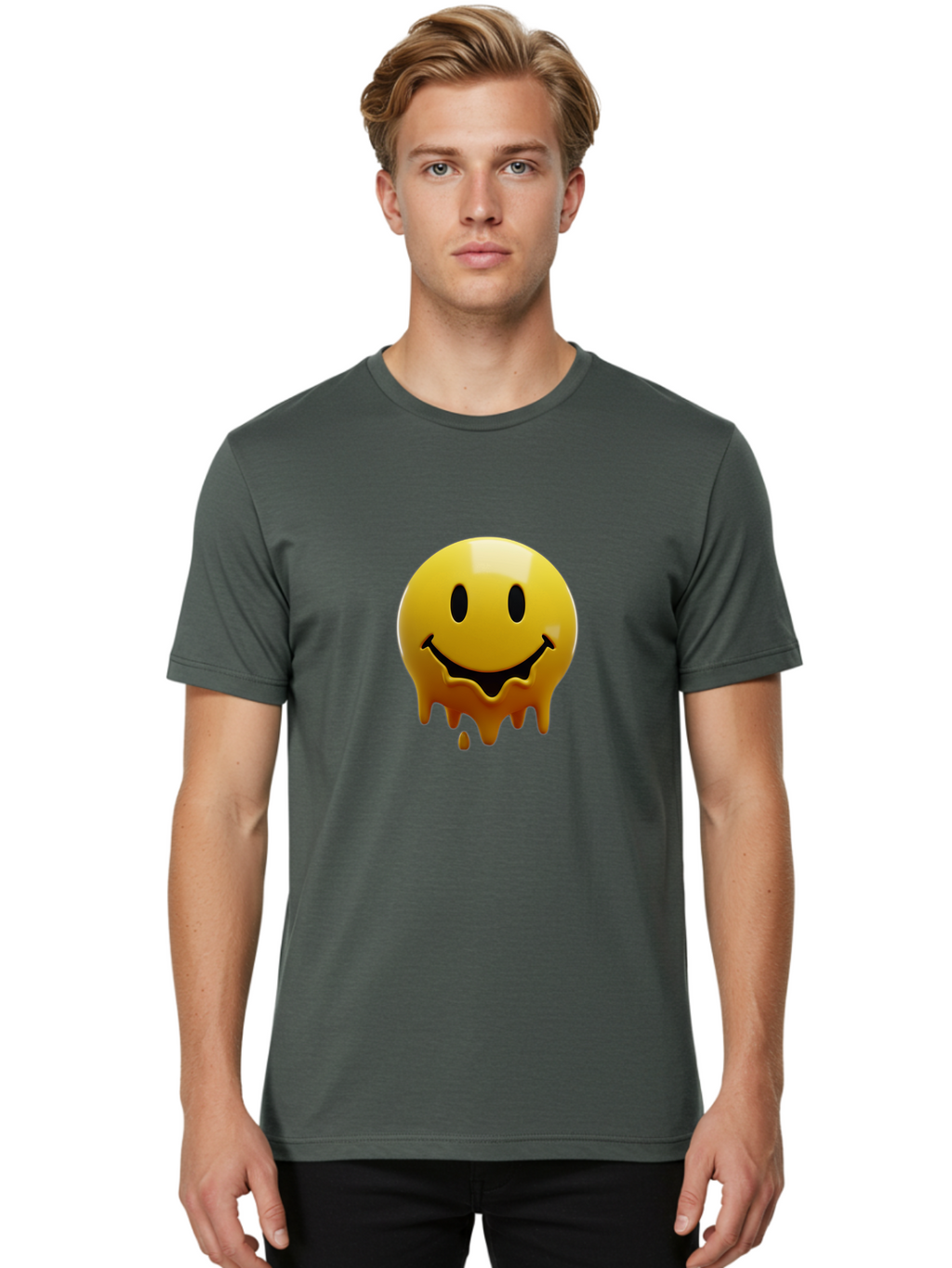 Melting-Smiley-Face Men'S Graphic Tee, 100% Cotton, Comfortable Casual Summer Wear, Machine Washable, Vintage Camera, Old Camera, Antique Camera, Black Camera, Classic Photography, Photography Equipment, Nostalgic Device, Film Camera, Bam872