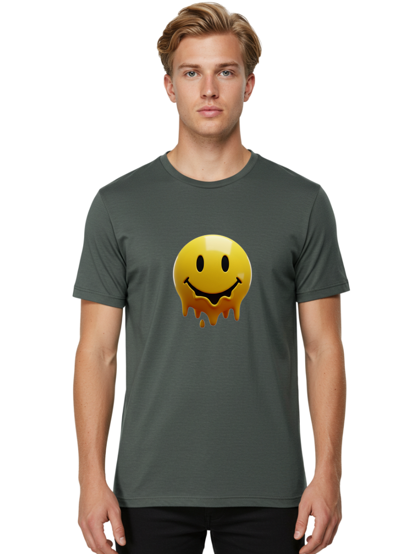 Melting-Smiley-Face Men'S Graphic Tee, 100% Cotton, Comfortable Casual Summer Wear, Machine Washable, Vintage Camera, Old Camera, Antique Camera, Black Camera, Classic Photography, Photography Equipment, Nostalgic Device, Film Camera, Bam872