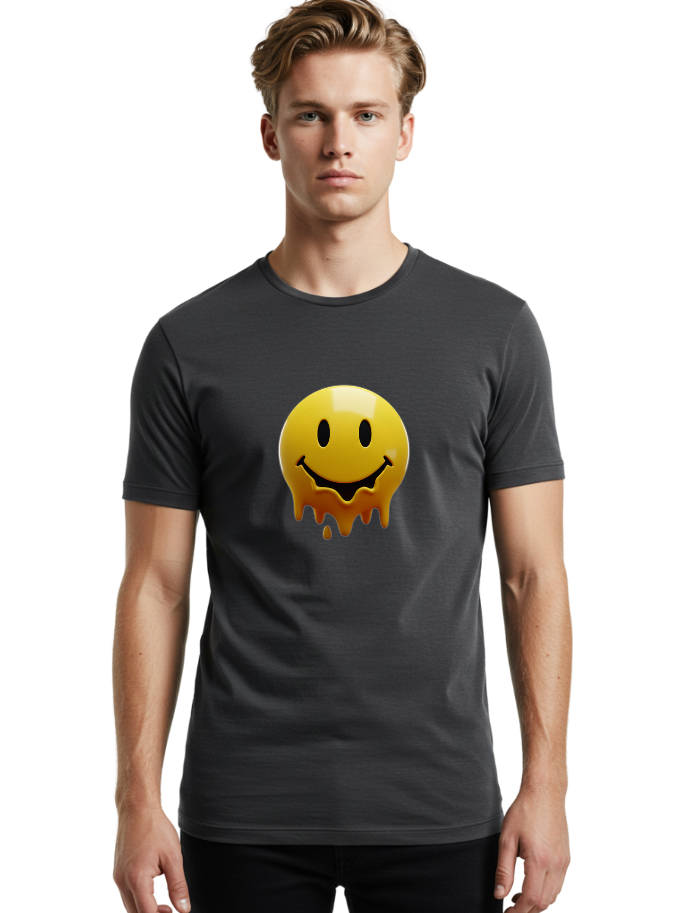 Melting-Smiley-Face Men'S Graphic Tee, 100% Cotton, Comfortable Casual Summer Wear, Machine Washable, Vintage Camera, Old Camera, Antique Camera, Black Camera, Classic Photography, Photography Equipment, Nostalgic Device, Film Camera, Bam872
