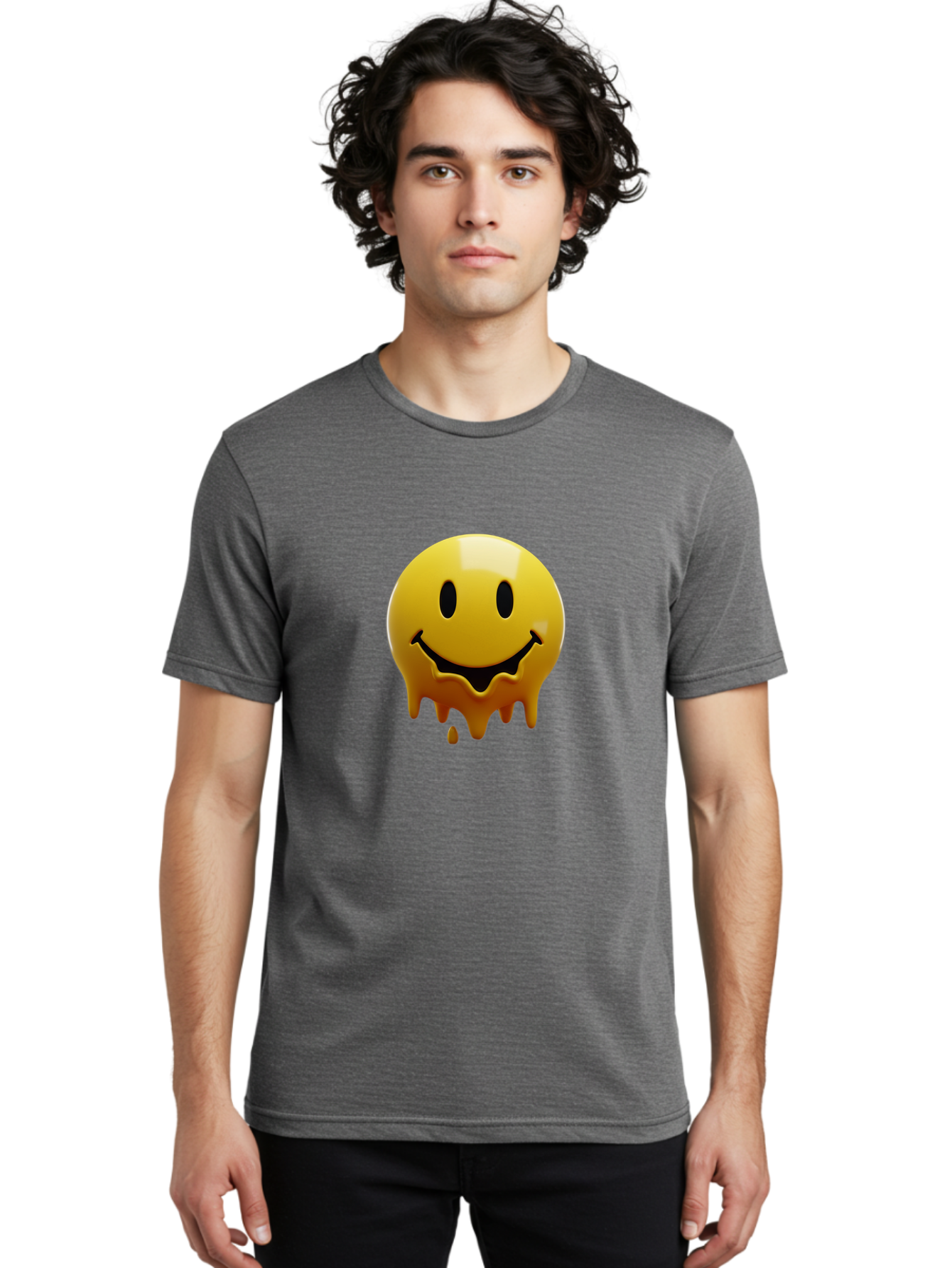 Melting-Smiley-Face Men'S Graphic Tee, 100% Cotton, Comfortable Casual Summer Wear, Machine Washable, Vintage Camera, Old Camera, Antique Camera, Black Camera, Classic Photography, Photography Equipment, Nostalgic Device, Film Camera, Bam872