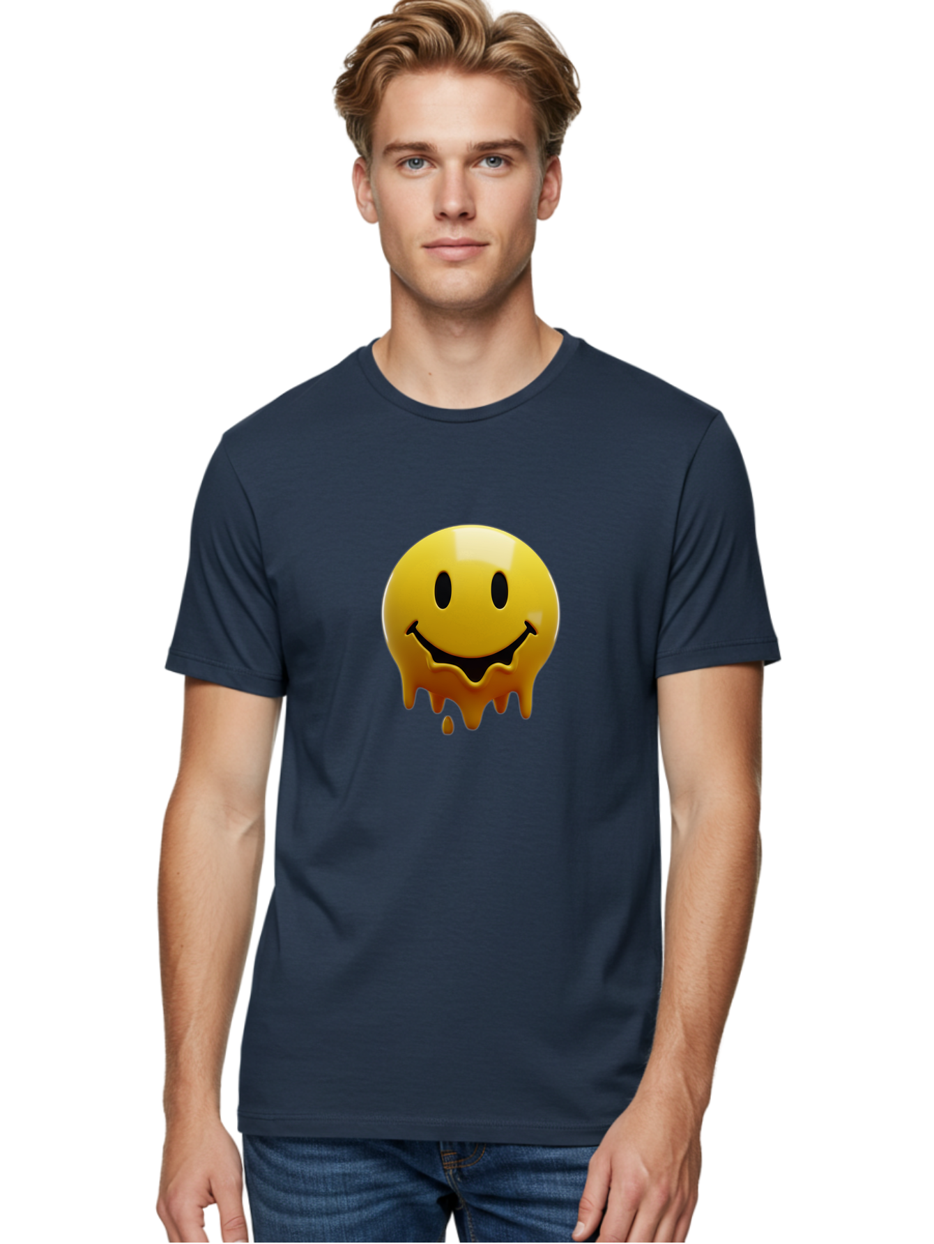 Melting-Smiley-Face Men'S Graphic Tee, 100% Cotton, Comfortable Casual Summer Wear, Machine Washable, Vintage Camera, Old Camera, Antique Camera, Black Camera, Classic Photography, Photography Equipment, Nostalgic Device, Film Camera, Bam872